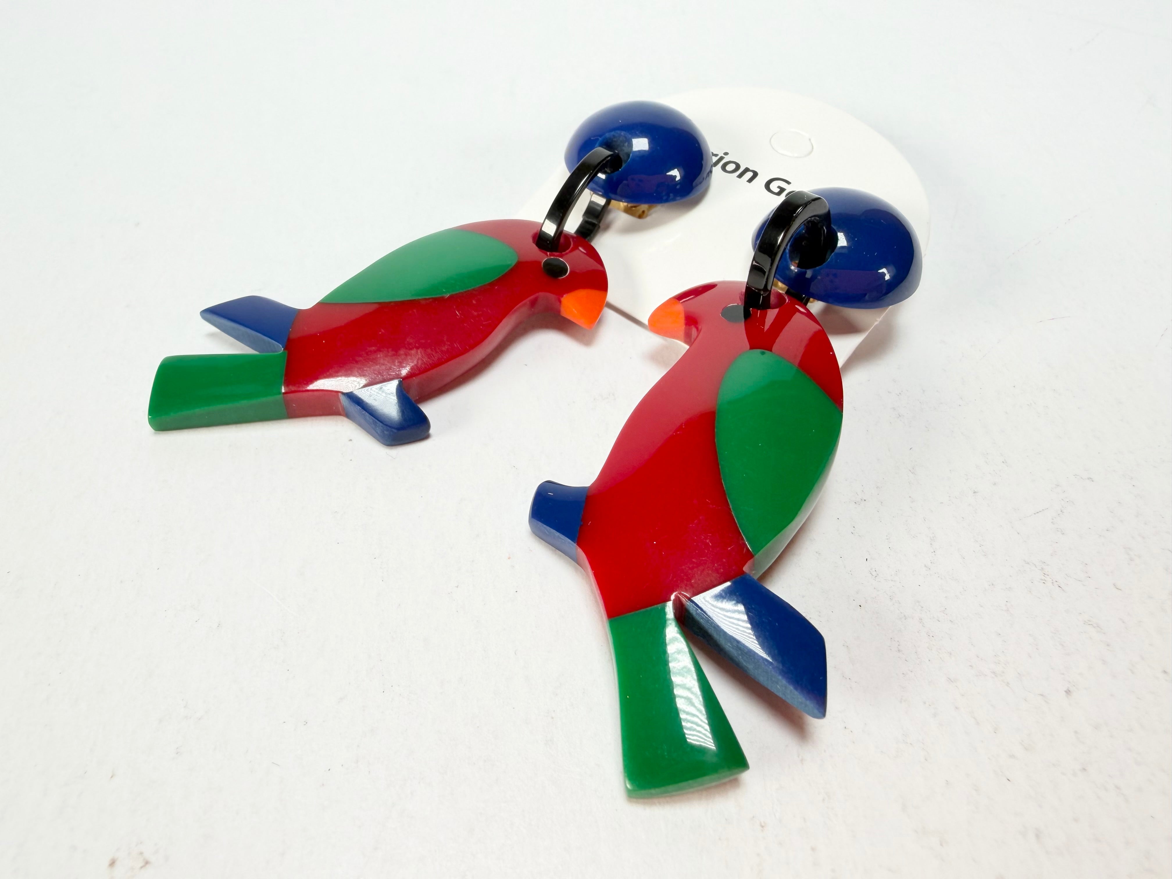 Marion Godart - Natural "Toucan" Resin Clip On Earrings