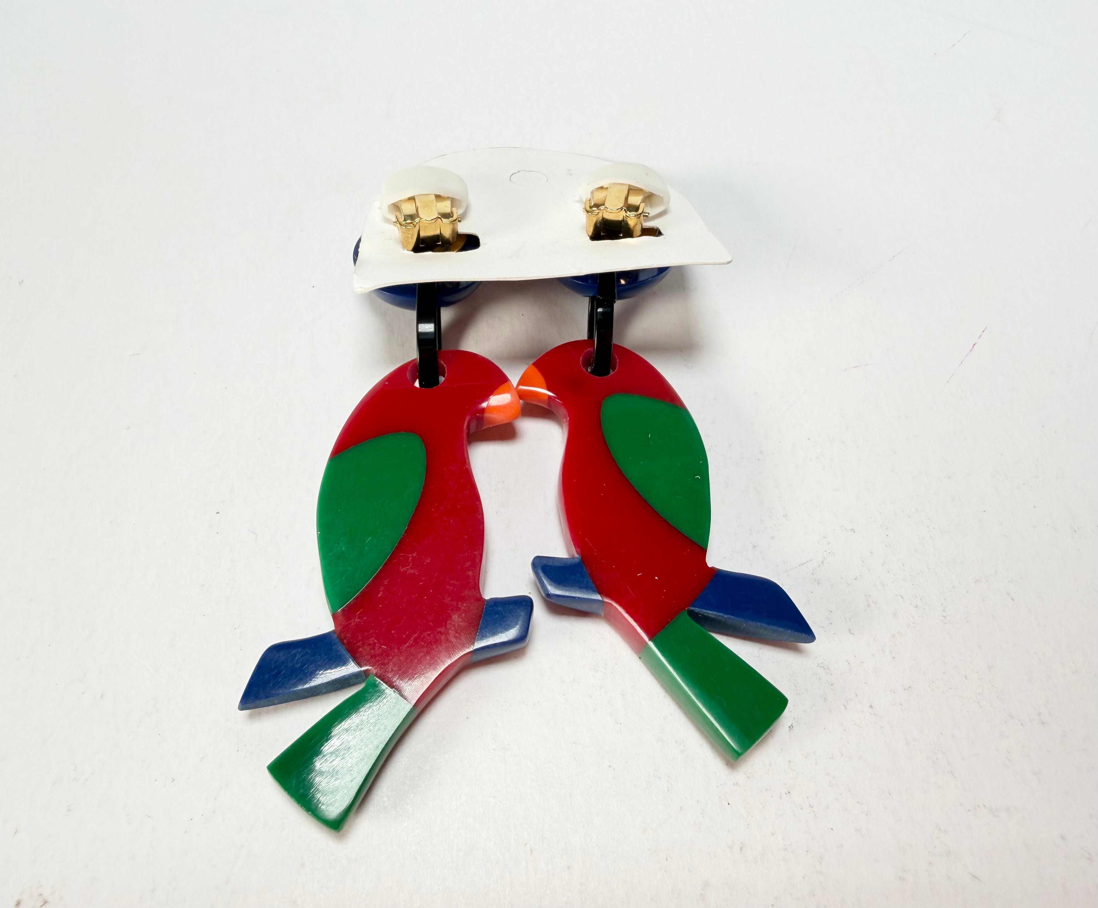 Marion Godart - Natural "Toucan" Resin Clip On Earrings