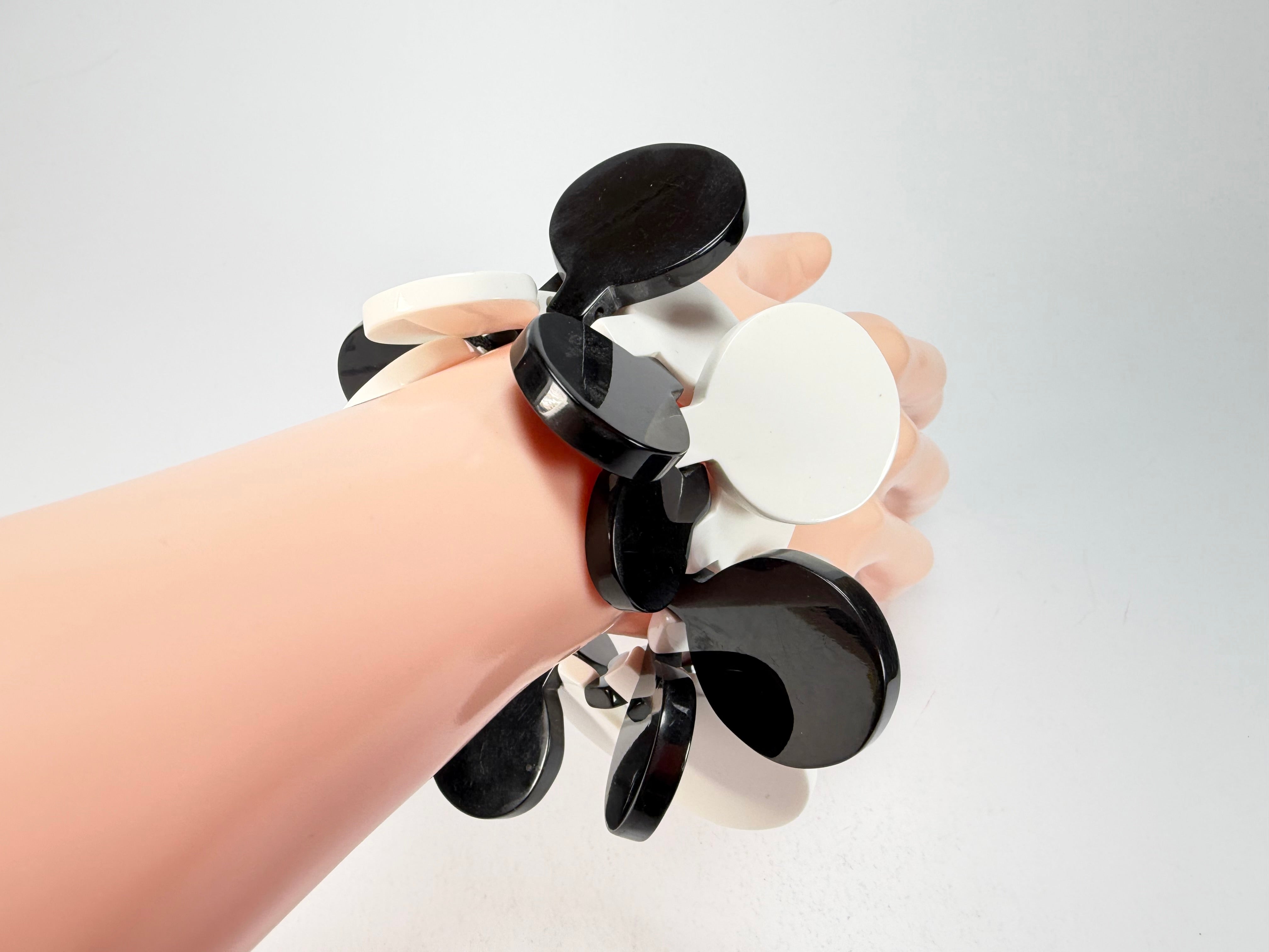 Marion Godart - BSX "Boutons" Monochrome Black & White Elasticated Resin Bracelet