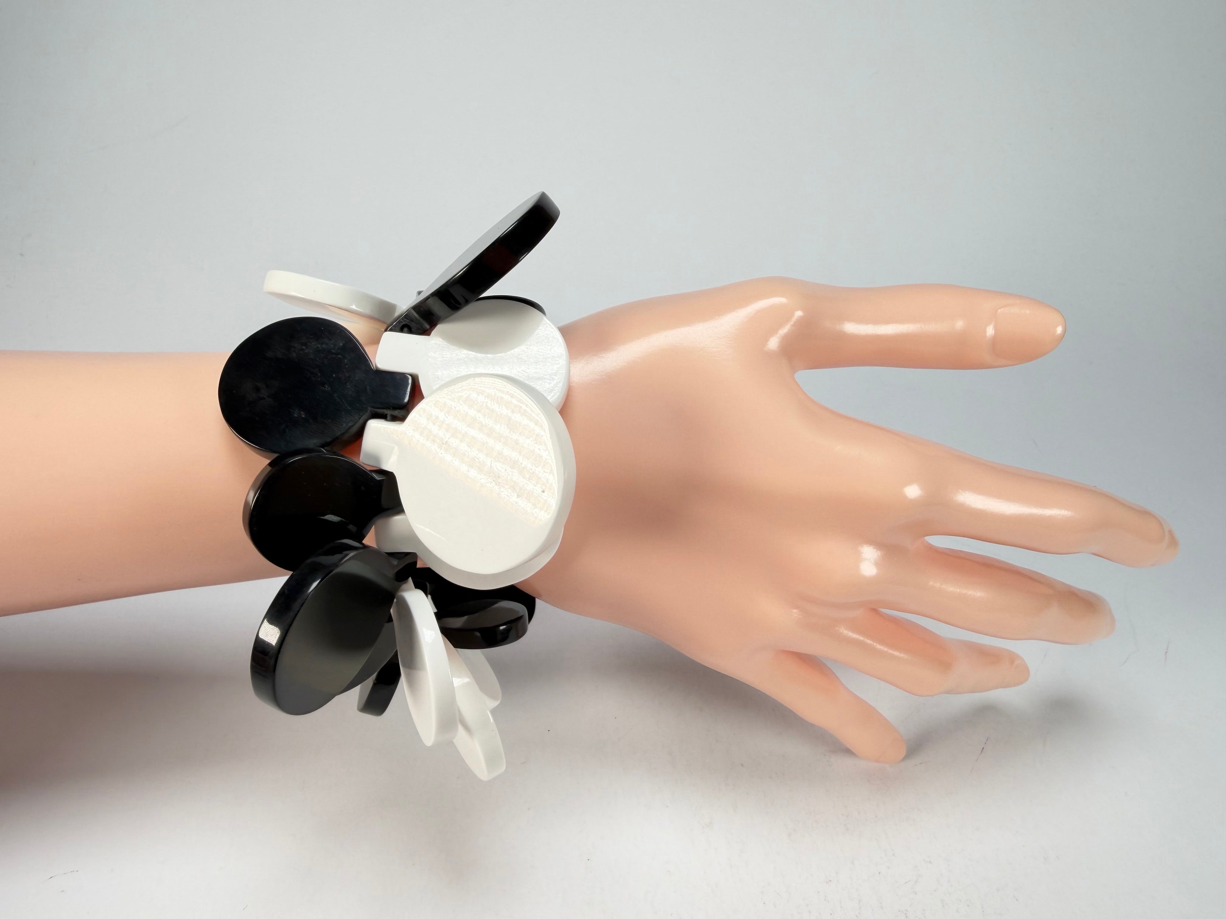Marion Godart - BSX "Boutons" Monochrome Black & White Elasticated Resin Bracelet