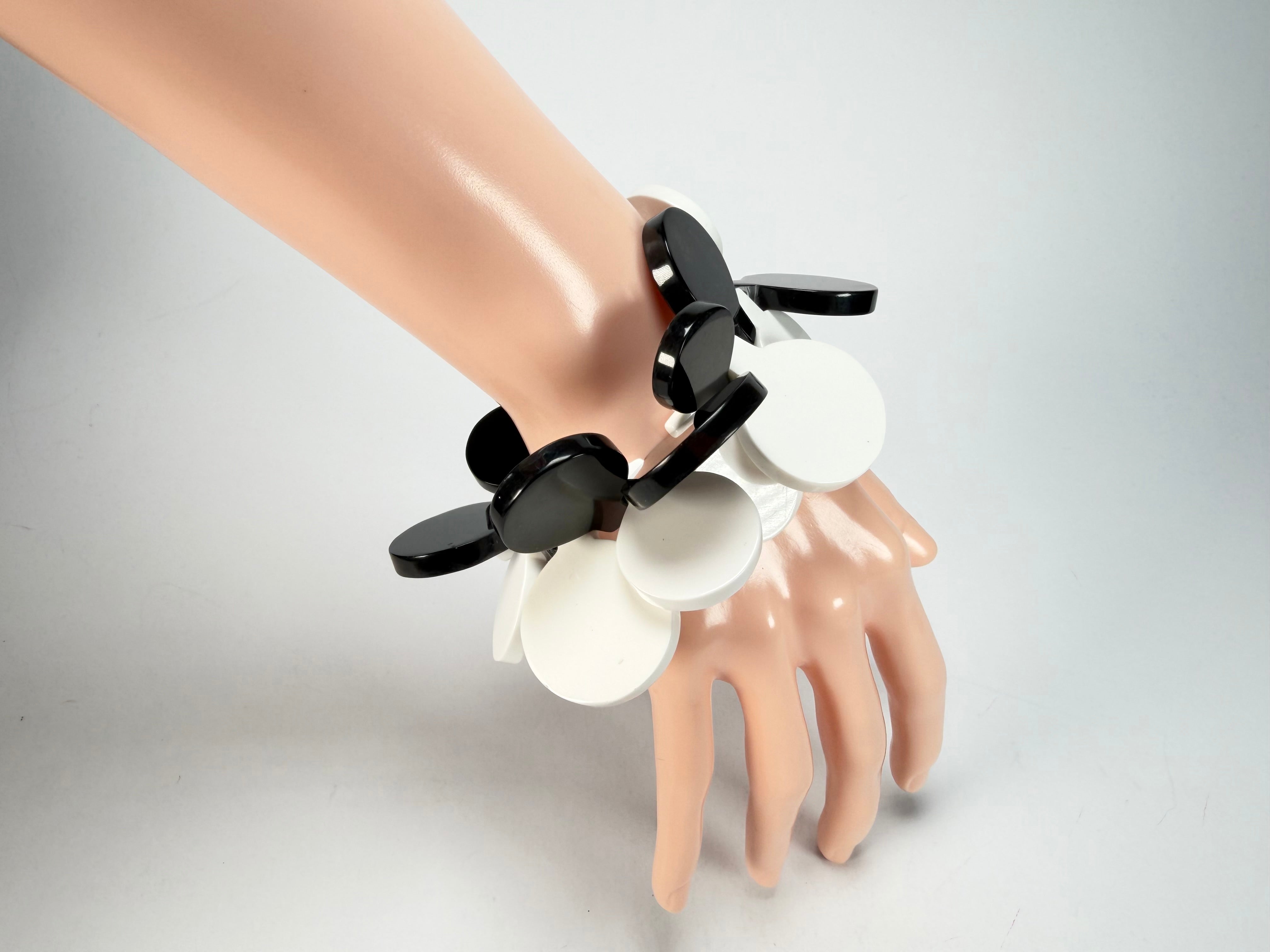 Marion Godart - BSX "Boutons" Monochrome Black & White Elasticated Resin Bracelet
