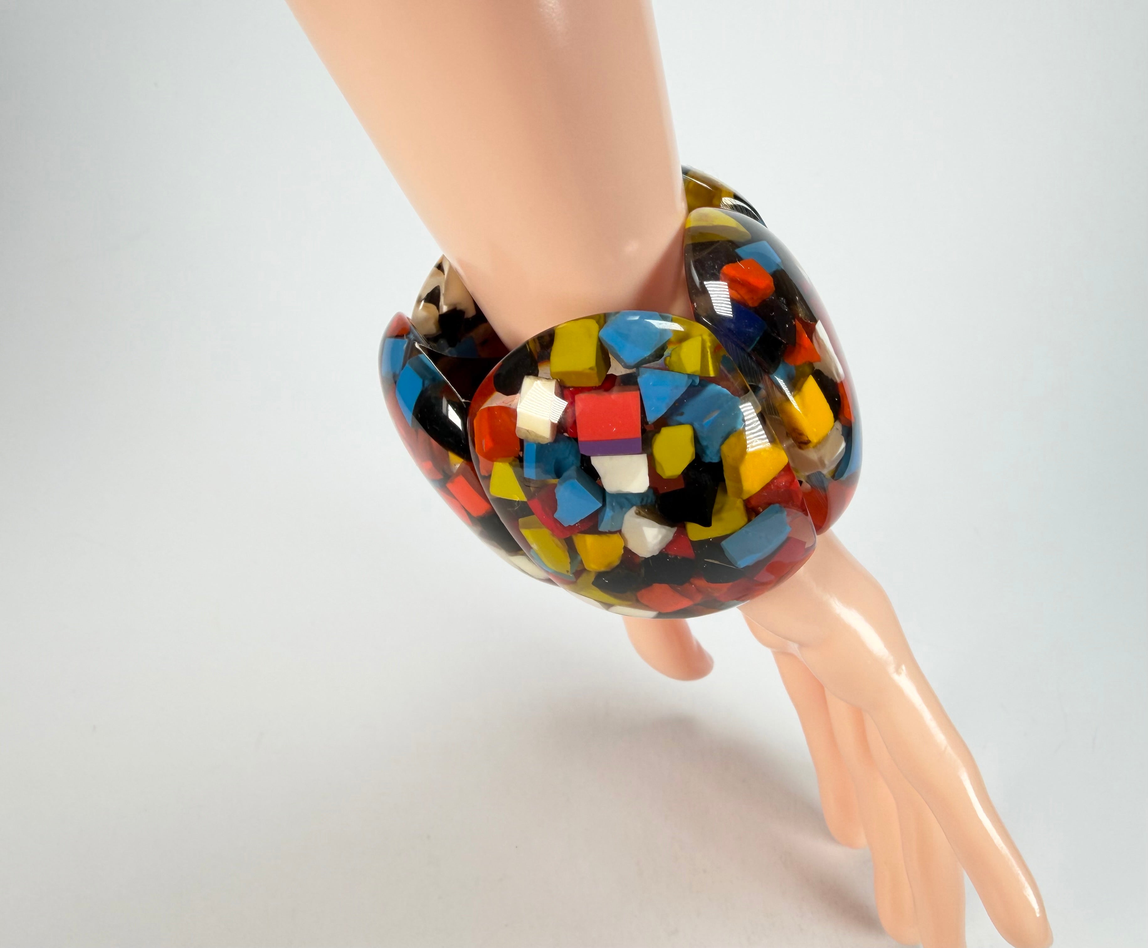Marion Godart - Confetti "Cinq Pièces" Black + Summer Mix Elasticated Resin Bracelet