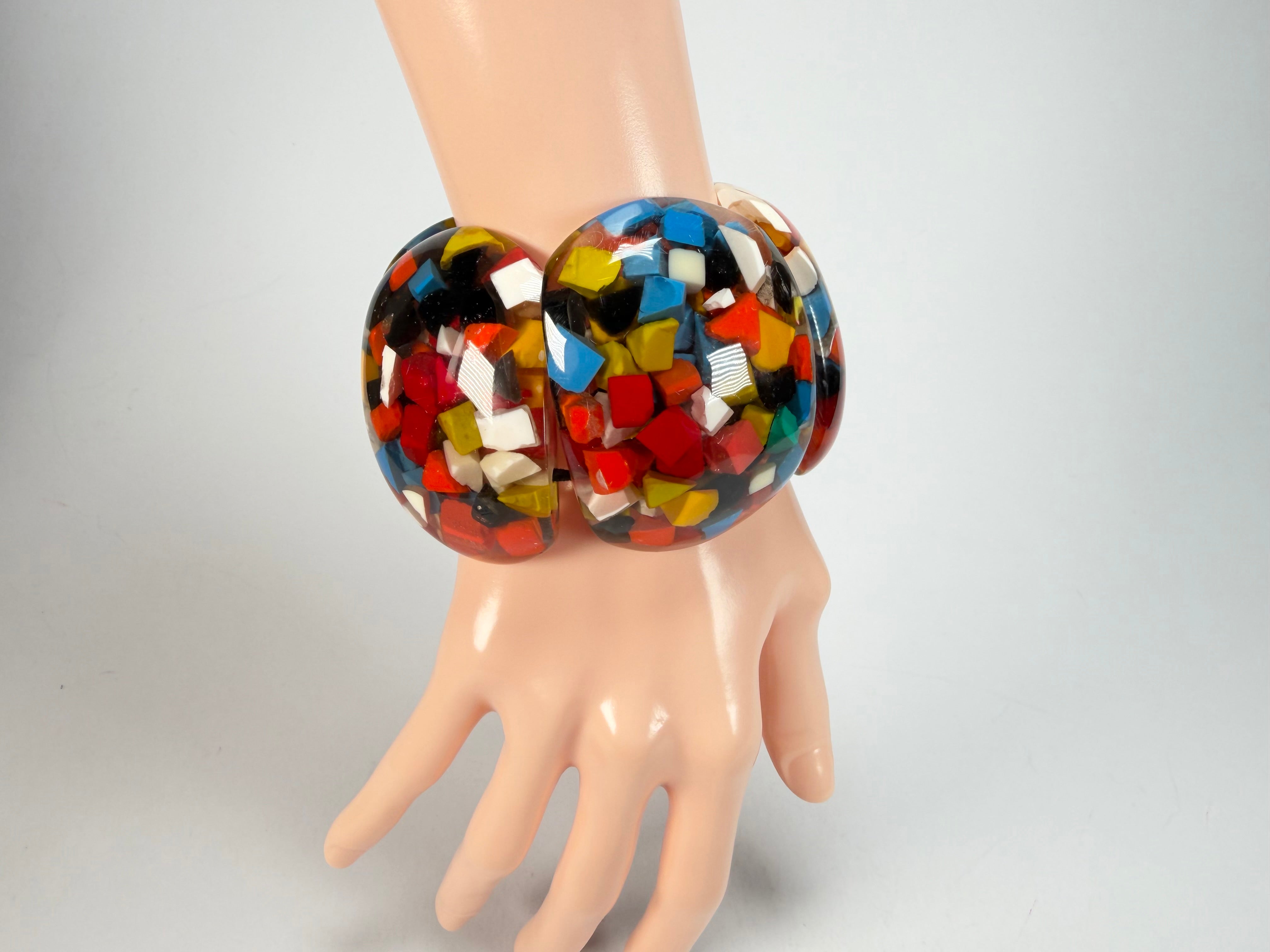 Marion Godart - Confetti "Cinq Pièces" Black + Summer Mix Elasticated Resin Bracelet