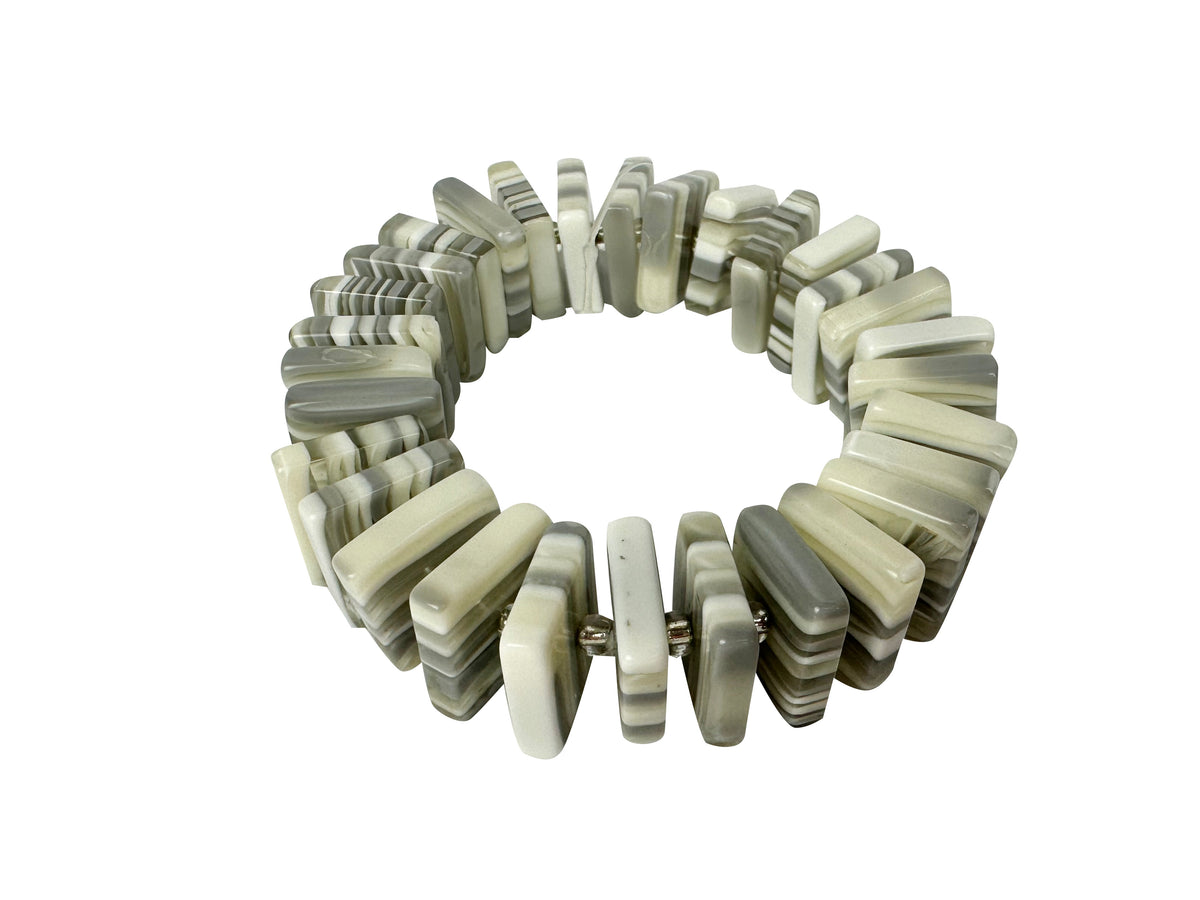 Jackie Brazil "Patricia" Liquorice Squares & Beads Spring Cream Mix Resin Bracelet ( B0192 )