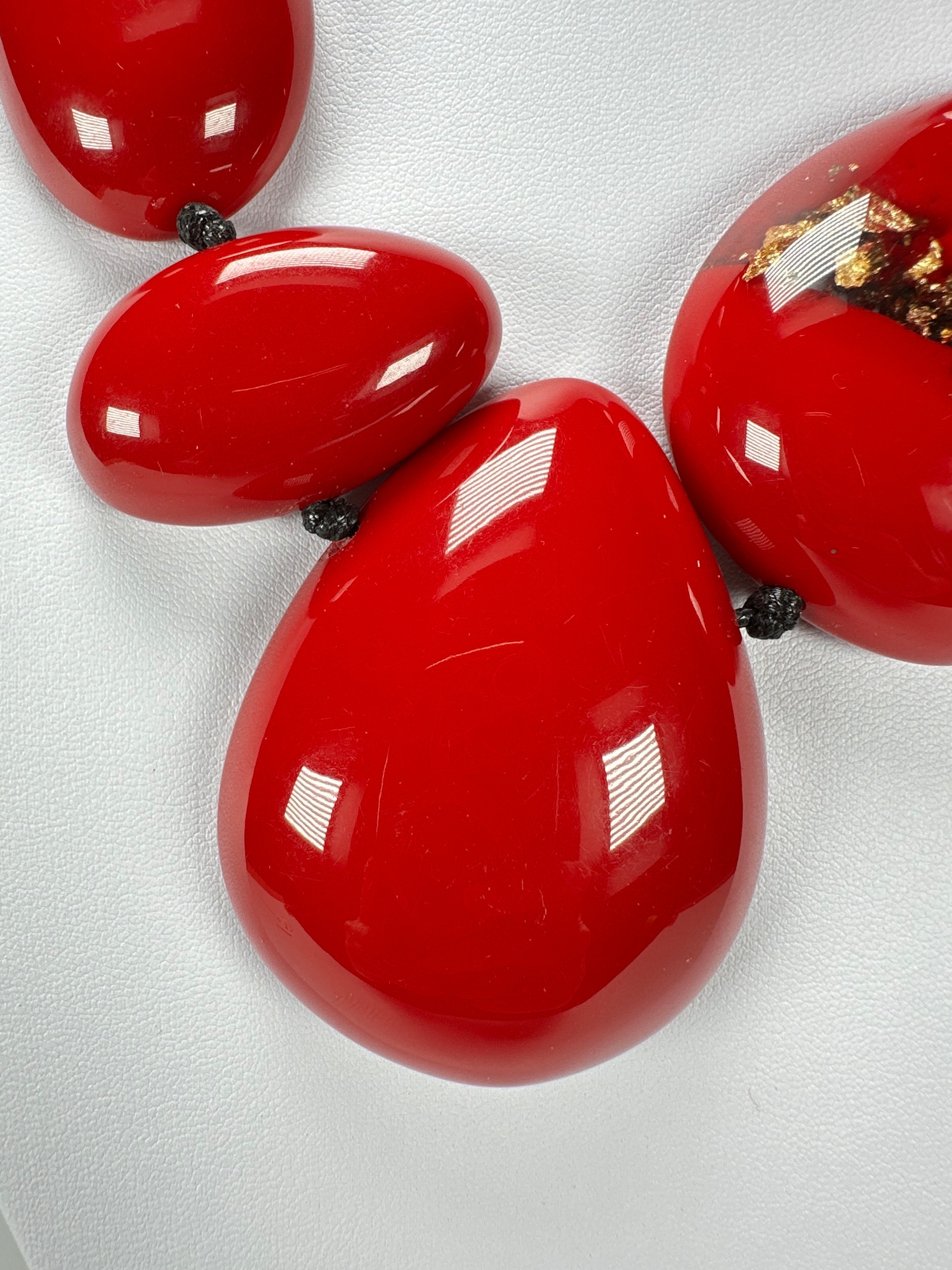 Sobral - Metalique Orlando "Elen" Red Resin Necklace ( 005411 )