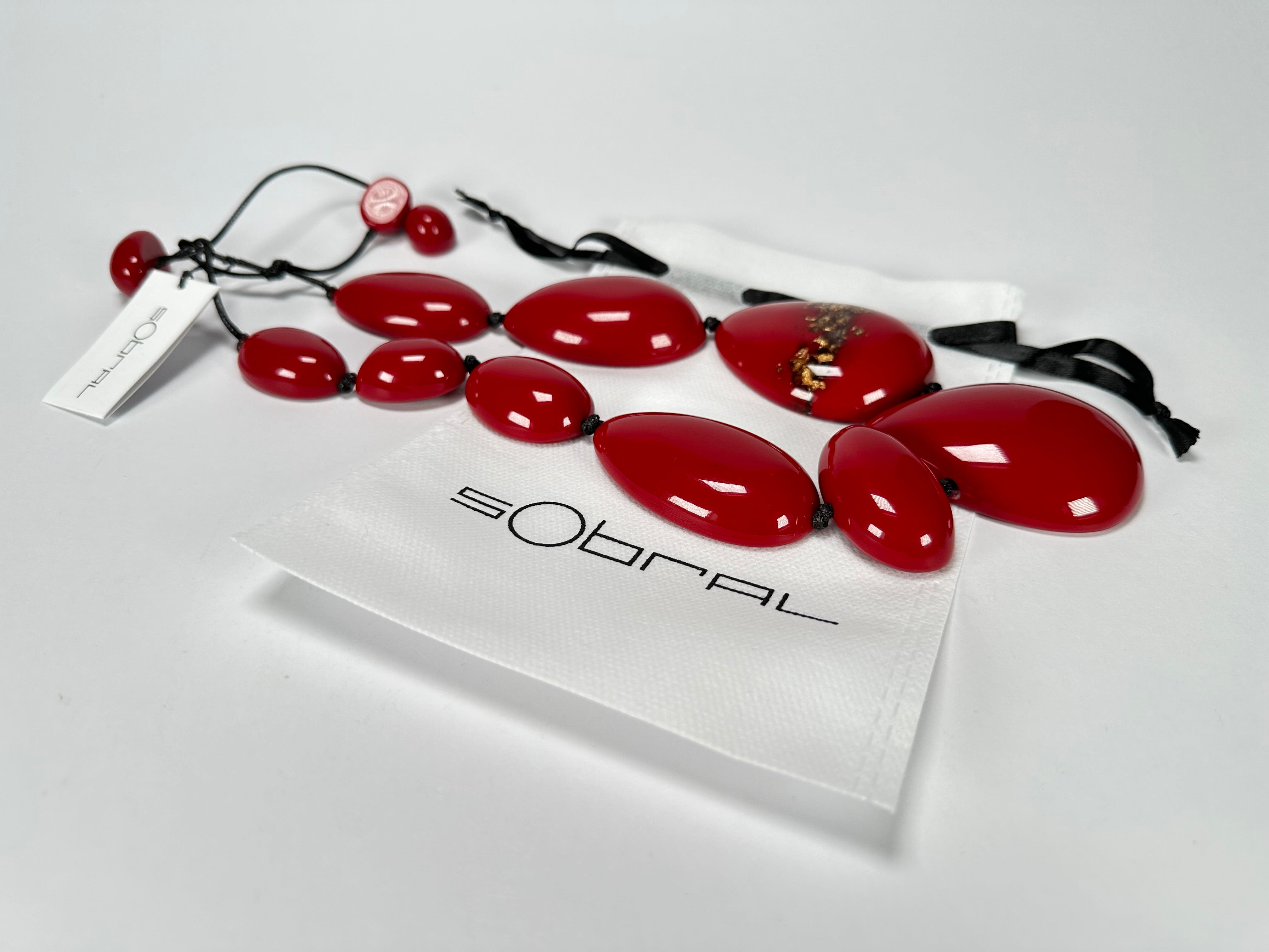 Sobral - Metalique Orlando "Elen" Red Resin Necklace ( 005411 )