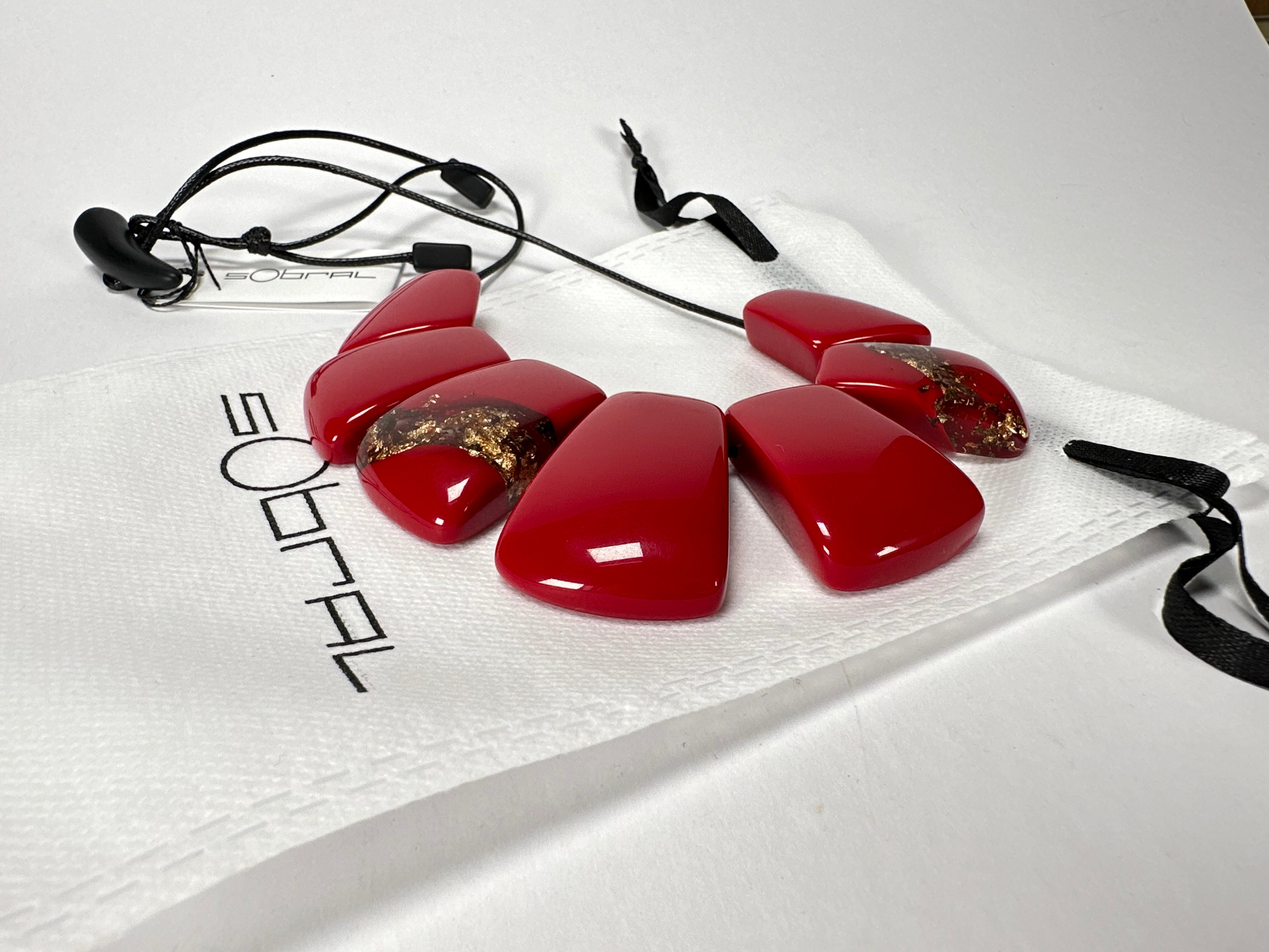 Sobral - Metalique Orlando "Rimla" Red Resin Necklace ( 004144 )