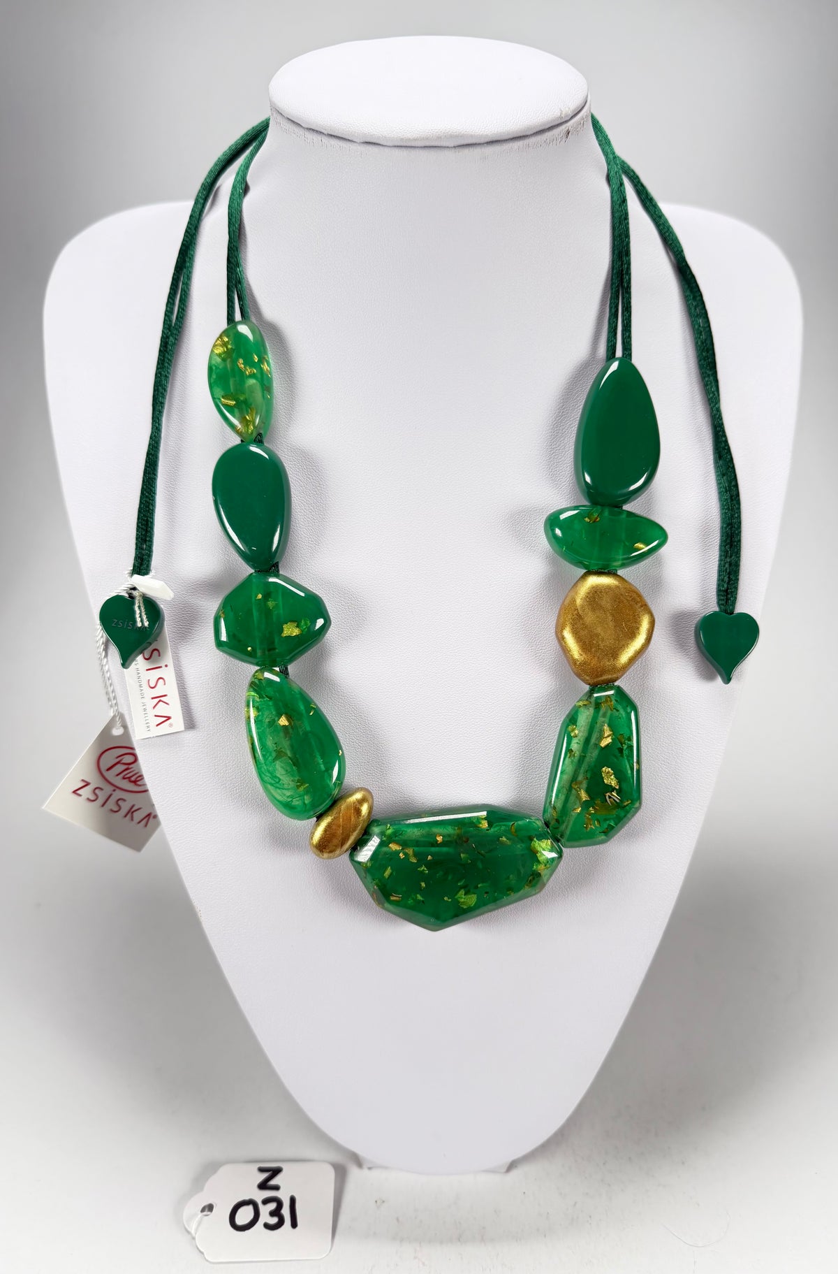 Zsiska - Pyrite "Prue Leith" Emerald with Gold Flakes Resin Necklace ( P200101GREEQ10 )