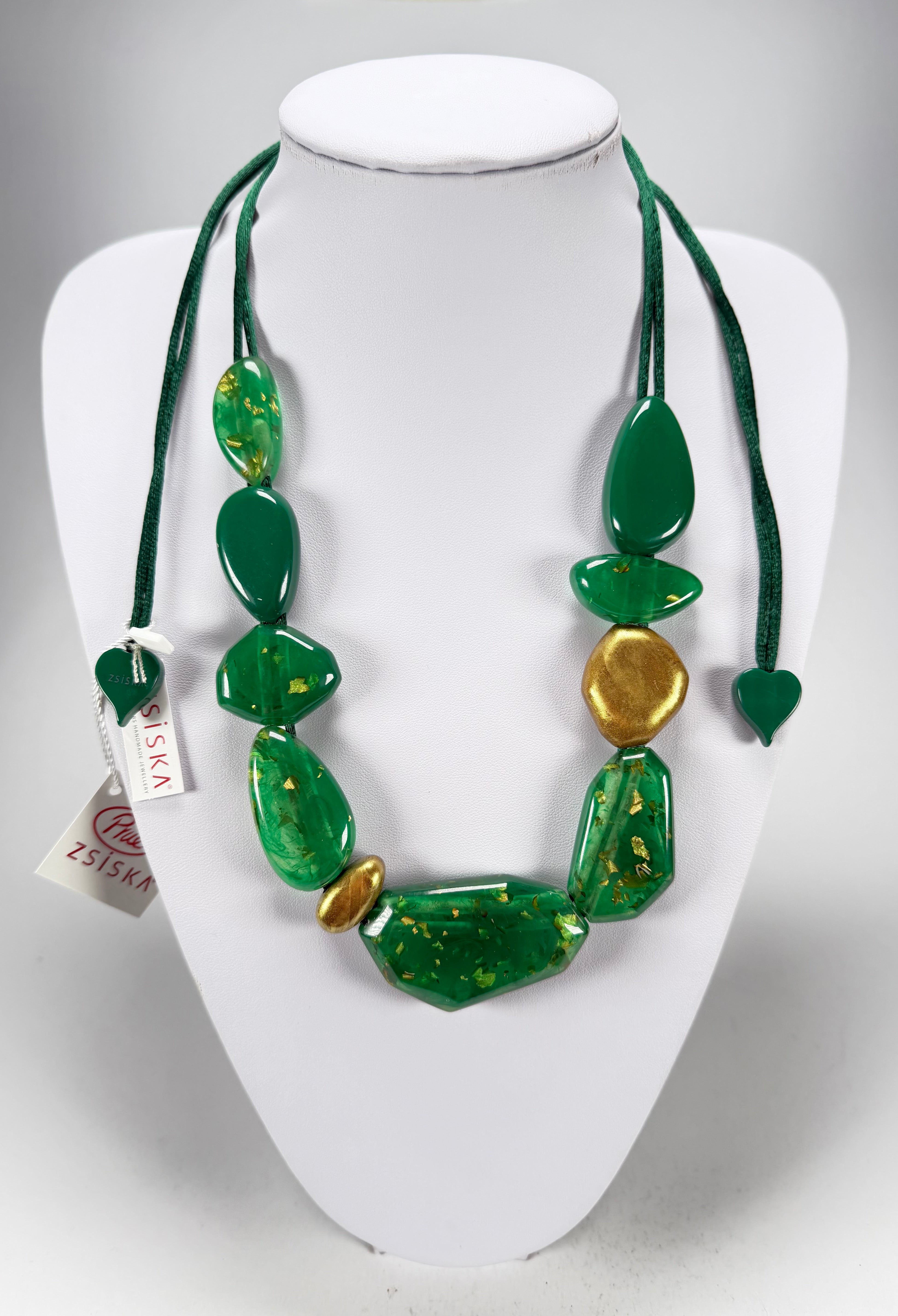 Zsiska - Pyrite "Prue Leith" Emerald with Gold Flakes Resin Necklace ( P200101GREEQ10 )