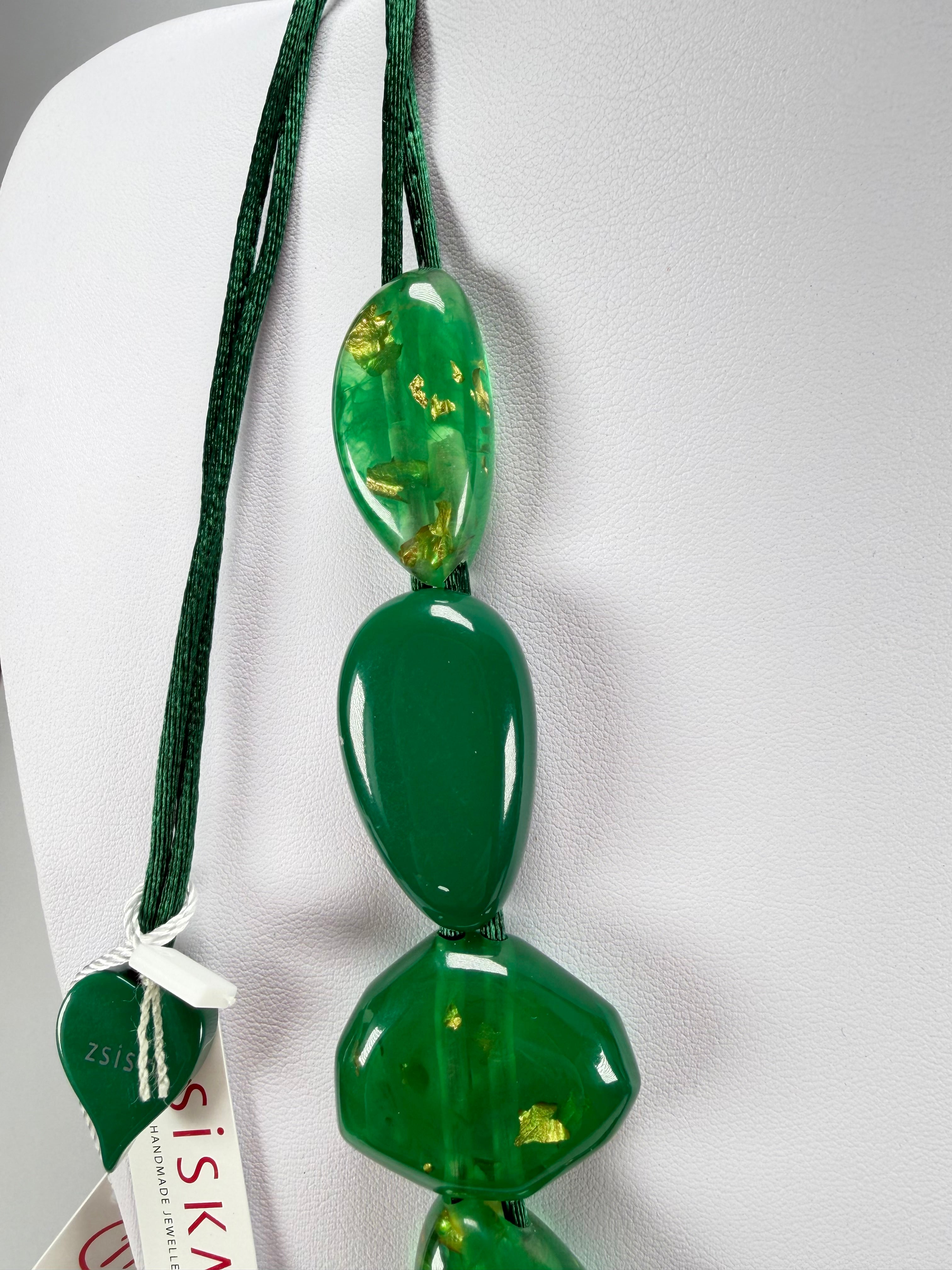 Zsiska - Pyrite "Prue Leith" Emerald with Gold Flakes Resin Necklace ( P200101GREEQ10 )