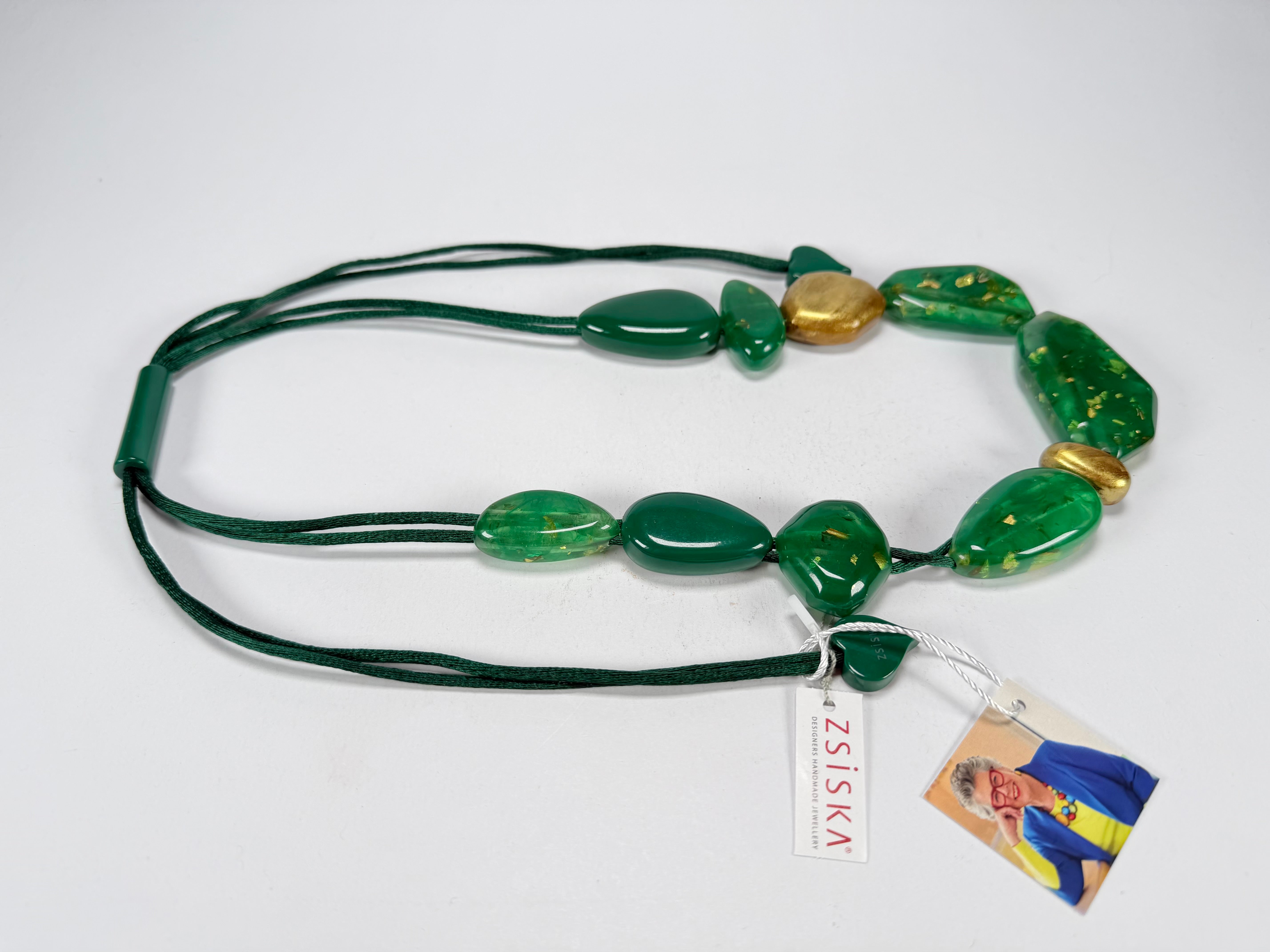 Zsiska - Pyrite "Prue Leith" Emerald with Gold Flakes Resin Necklace ( P200101GREEQ10 )