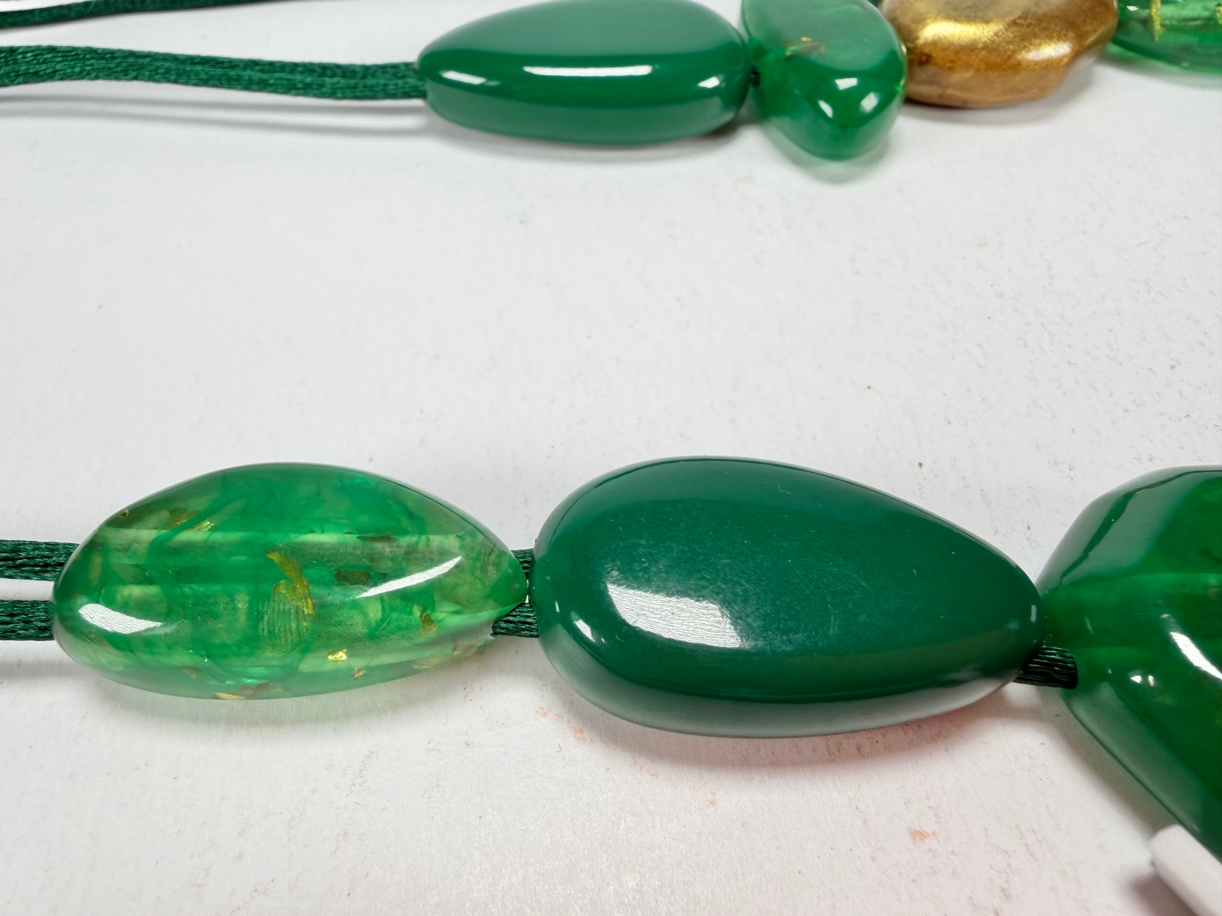 Zsiska - Pyrite "Prue Leith" Emerald with Gold Flakes Resin Necklace ( P200101GREEQ10 )