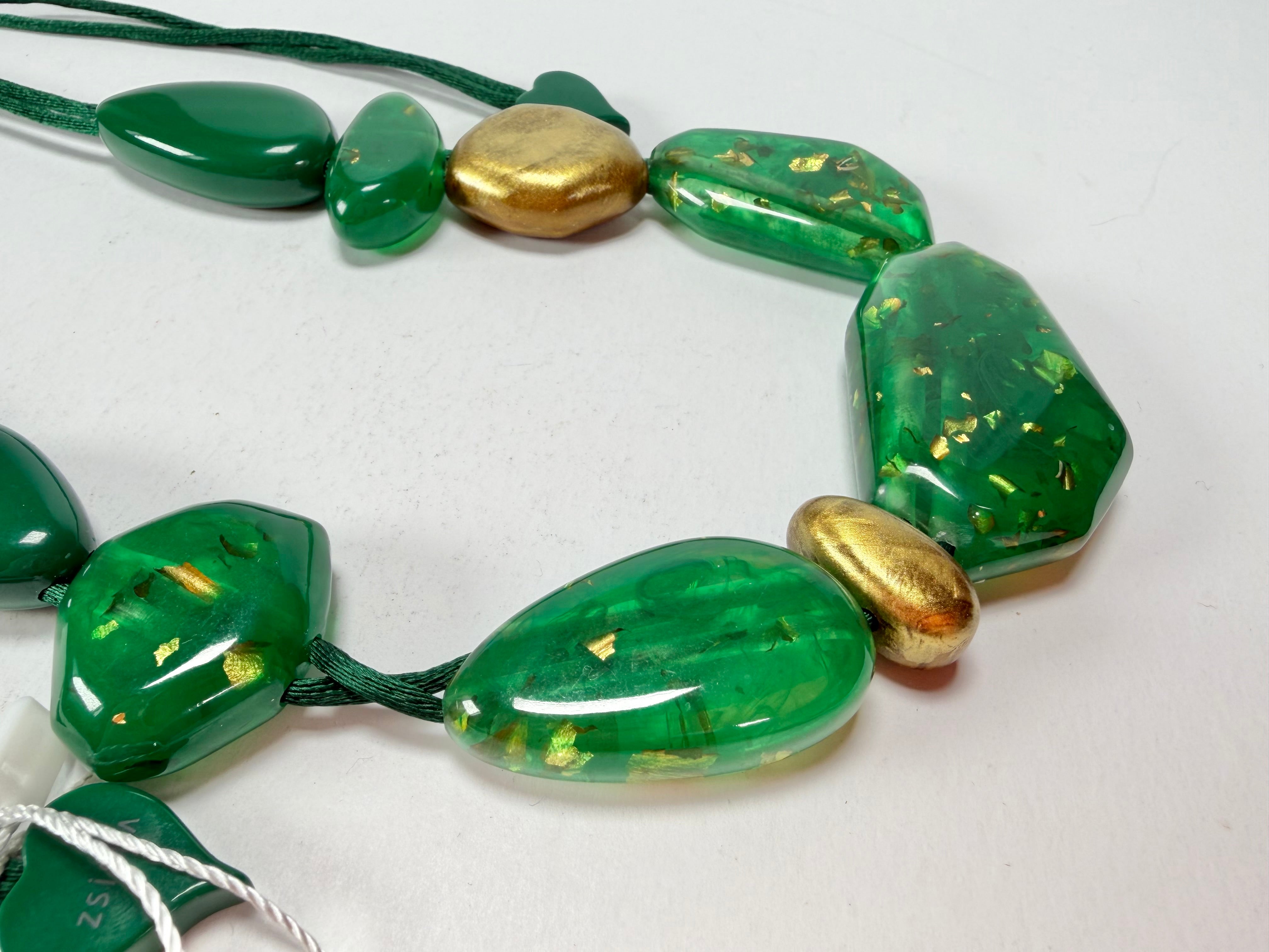 Zsiska - Pyrite "Prue Leith" Emerald with Gold Flakes Resin Necklace ( P200101GREEQ10 )