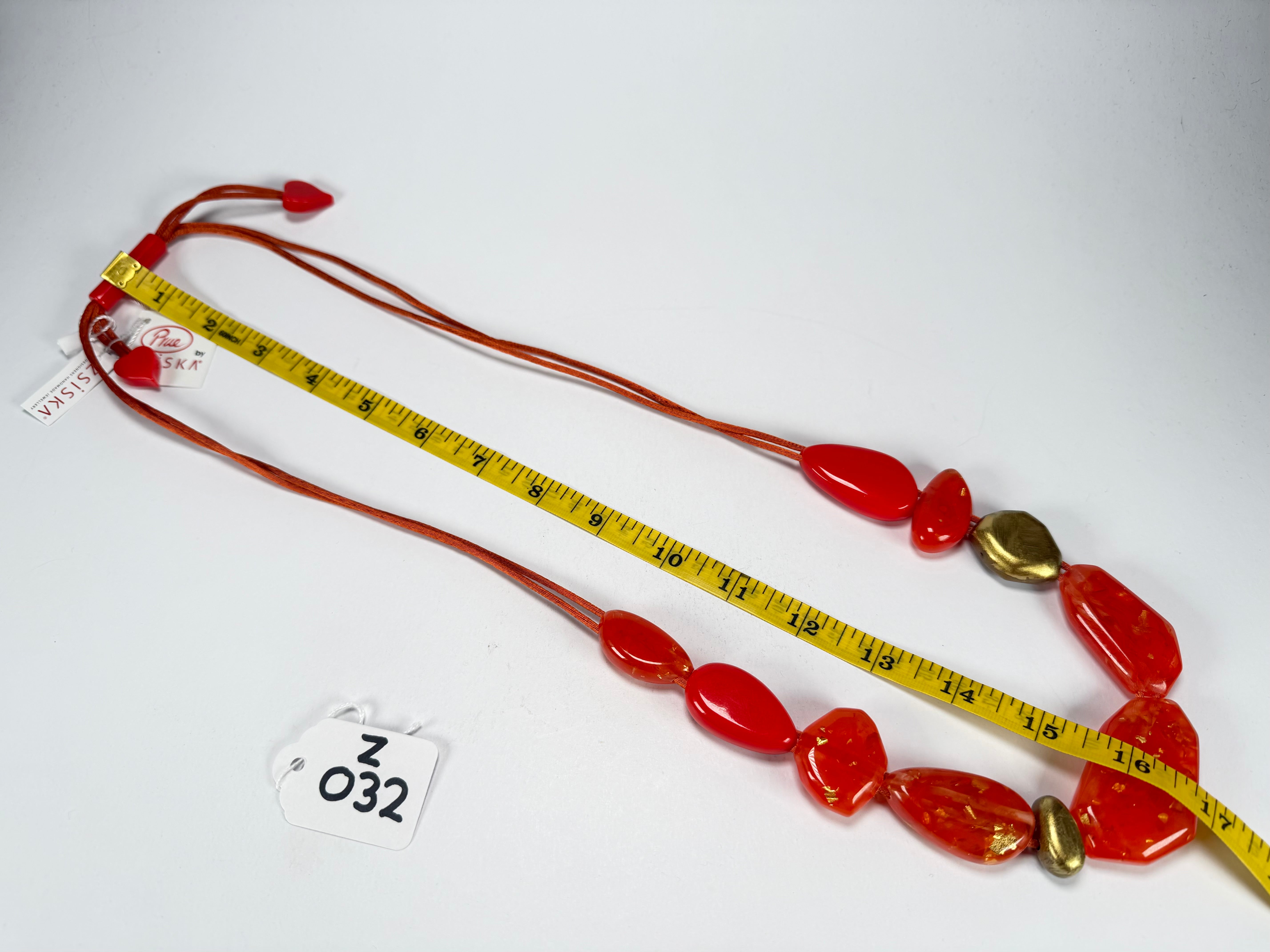 Zsiska - Pyrite "Prue Leith" Orange with Gold Flakes Resin Necklace ( P200101ORANQ10 )