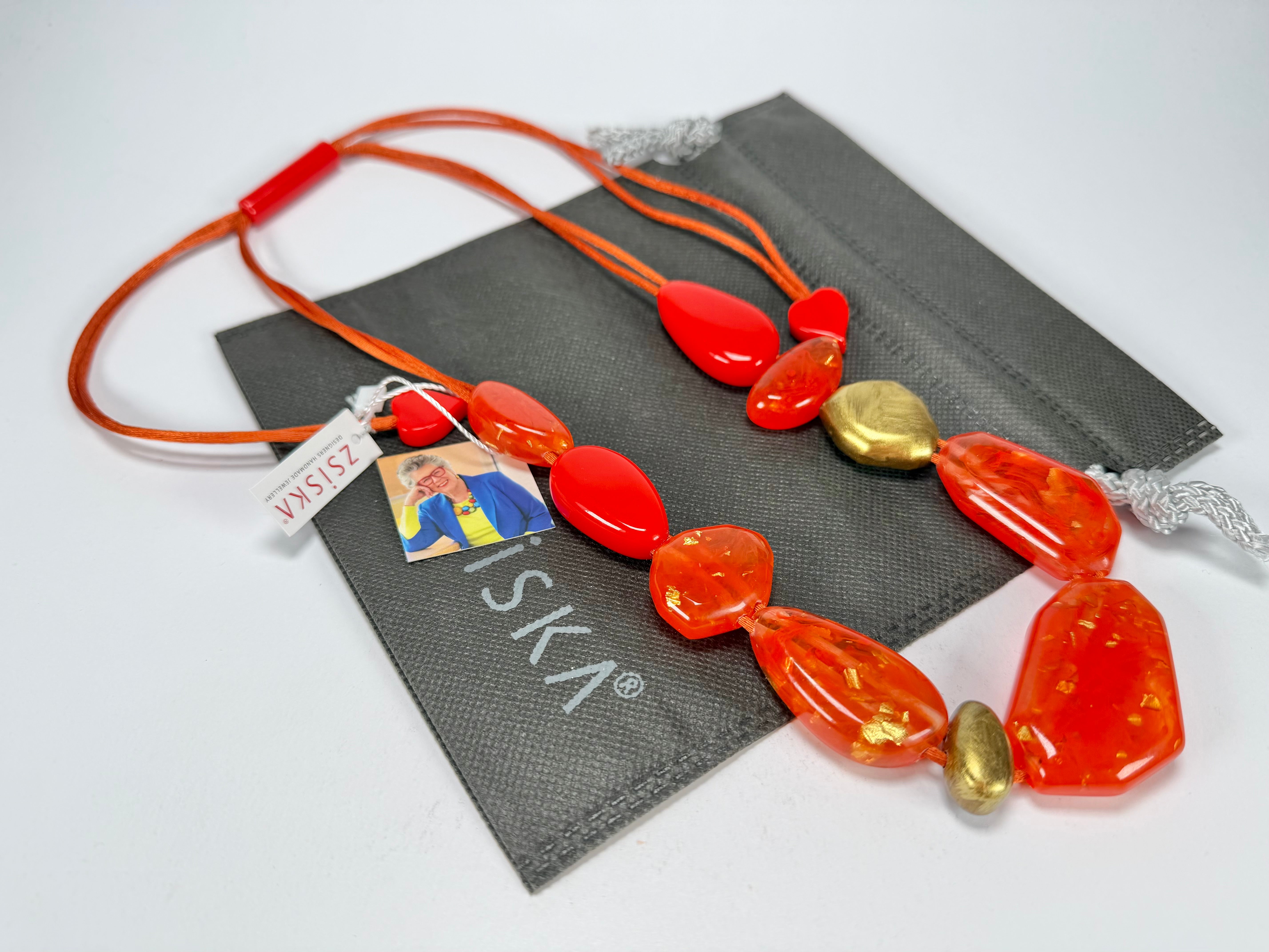 Zsiska - Pyrite "Prue Leith" Orange with Gold Flakes Resin Necklace ( P200101ORANQ10 )