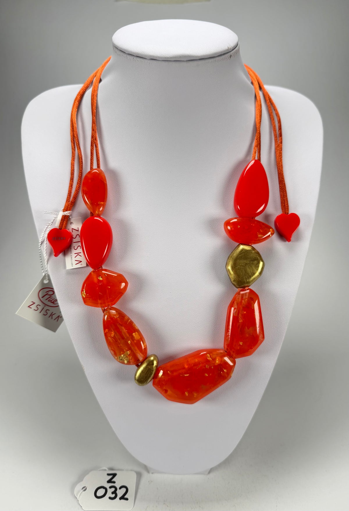Zsiska - Pyrite "Prue Leith" Orange with Gold Flakes Resin Necklace ( P200101ORANQ10 )
