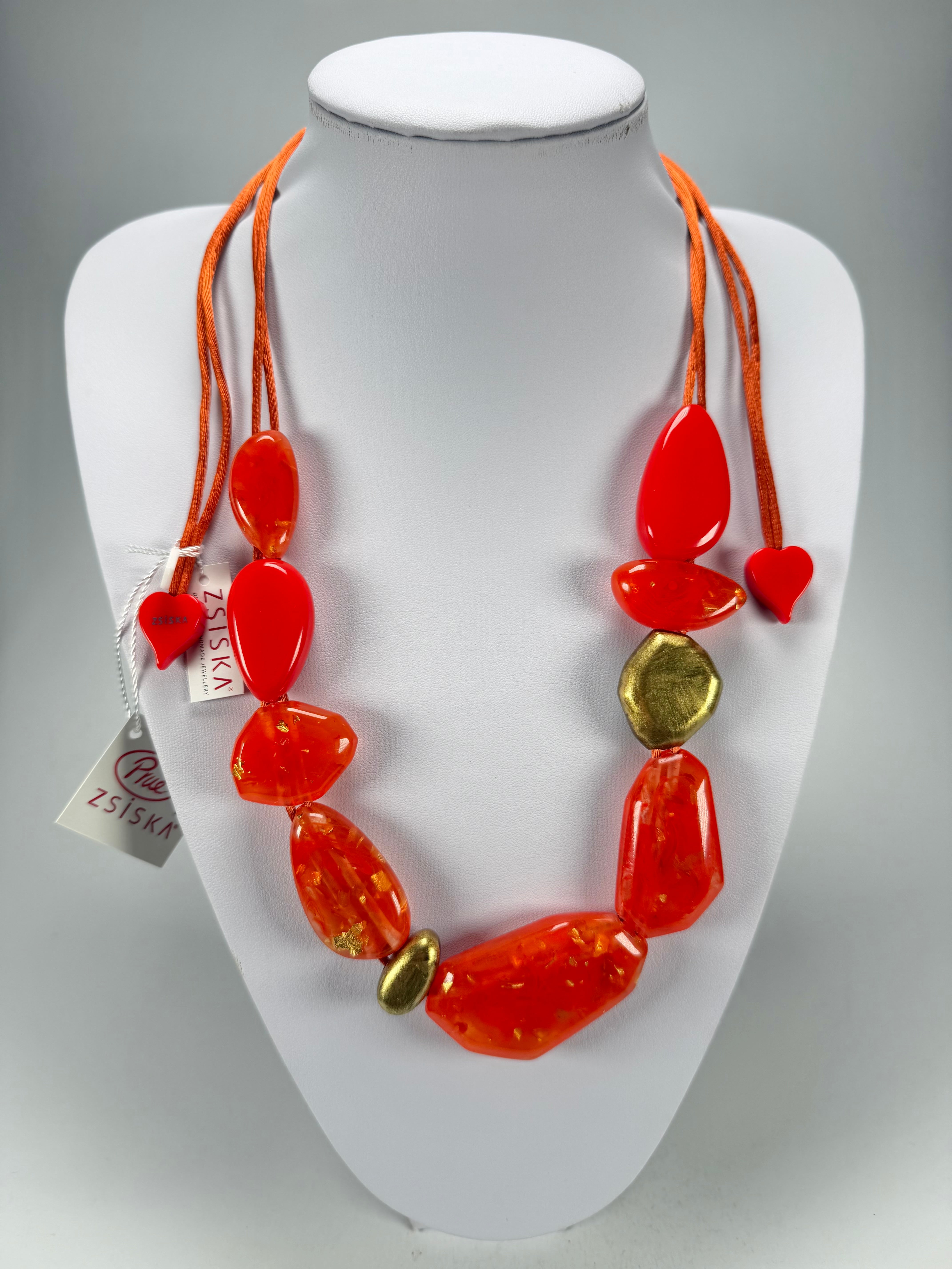 Zsiska - Pyrite "Prue Leith" Orange with Gold Flakes Resin Necklace ( P200101ORANQ10 )