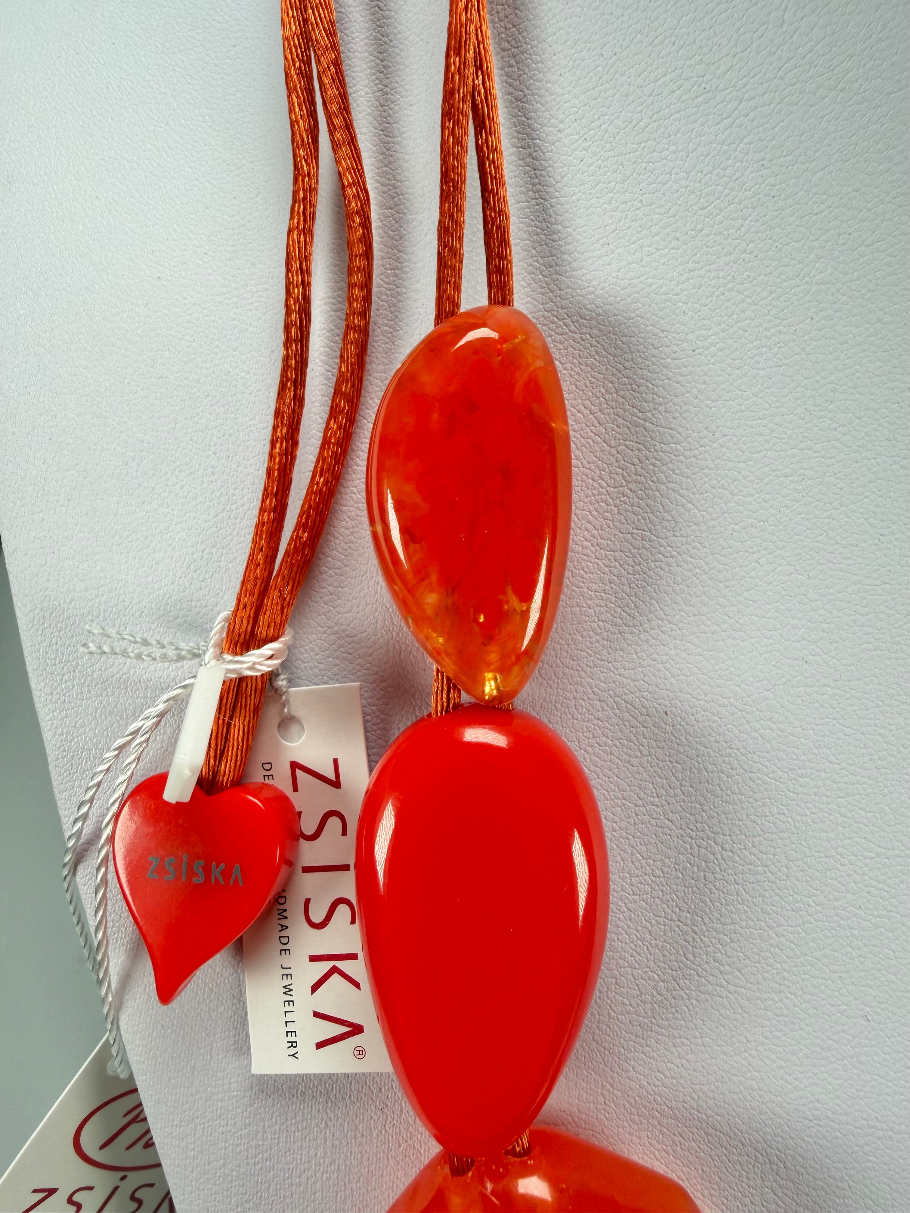 Zsiska - Pyrite "Prue Leith" Orange with Gold Flakes Resin Necklace ( P200101ORANQ10 )