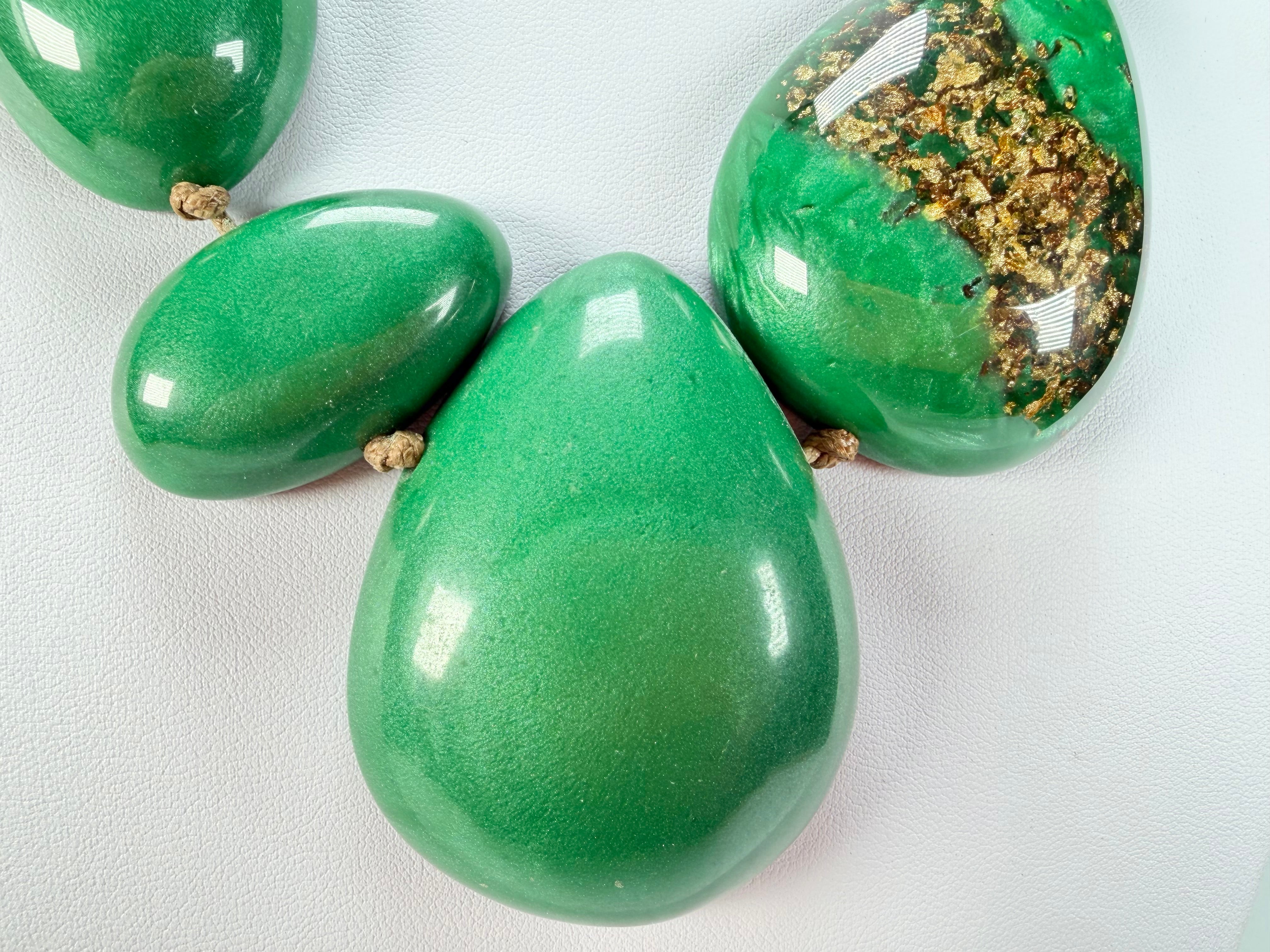 Sobral - Metalique Orlando "Elen" Green Resin Necklace ( 005411 )