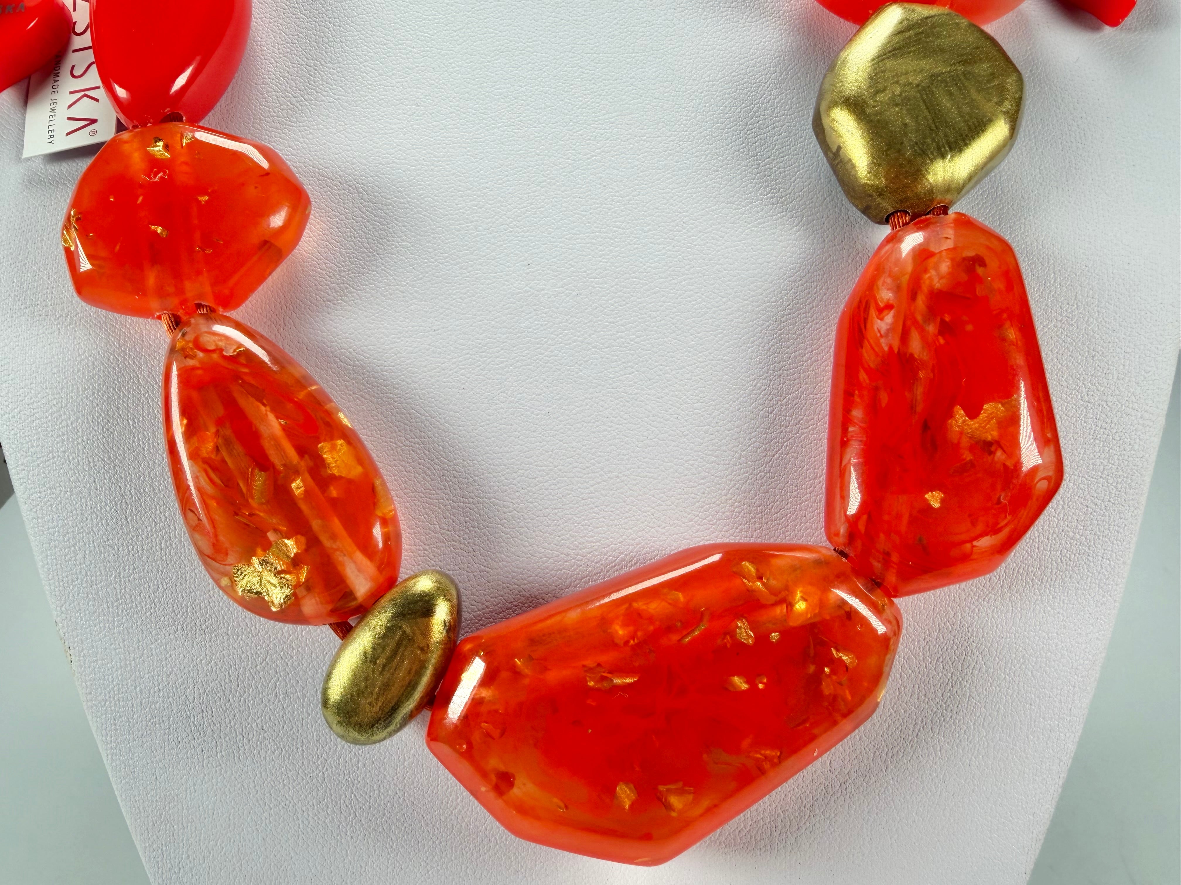 Zsiska - Pyrite "Prue Leith" Orange with Gold Flakes Resin Necklace ( P200101ORANQ10 )