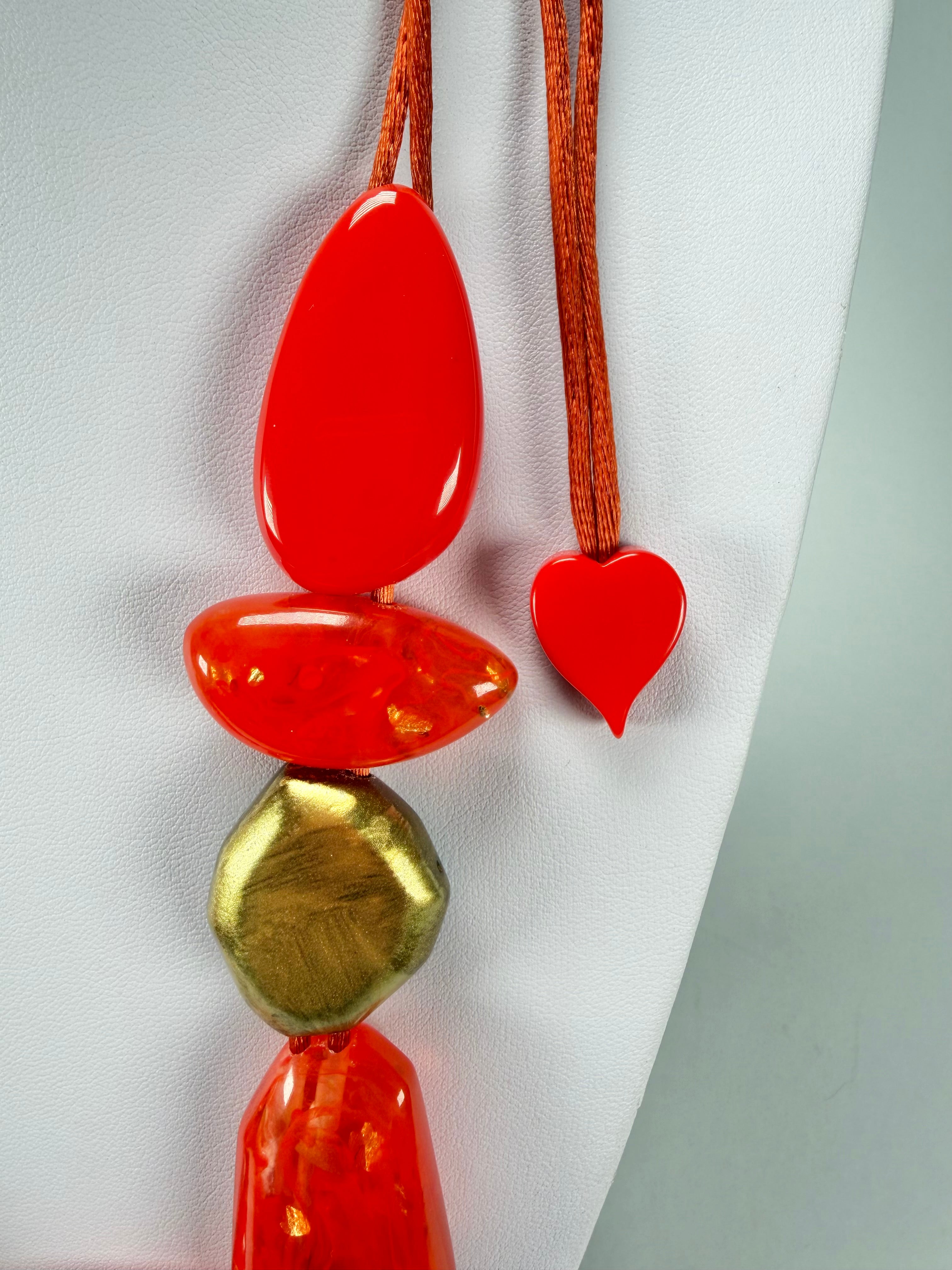 Zsiska - Pyrite "Prue Leith" Orange with Gold Flakes Resin Necklace ( P200101ORANQ10 )