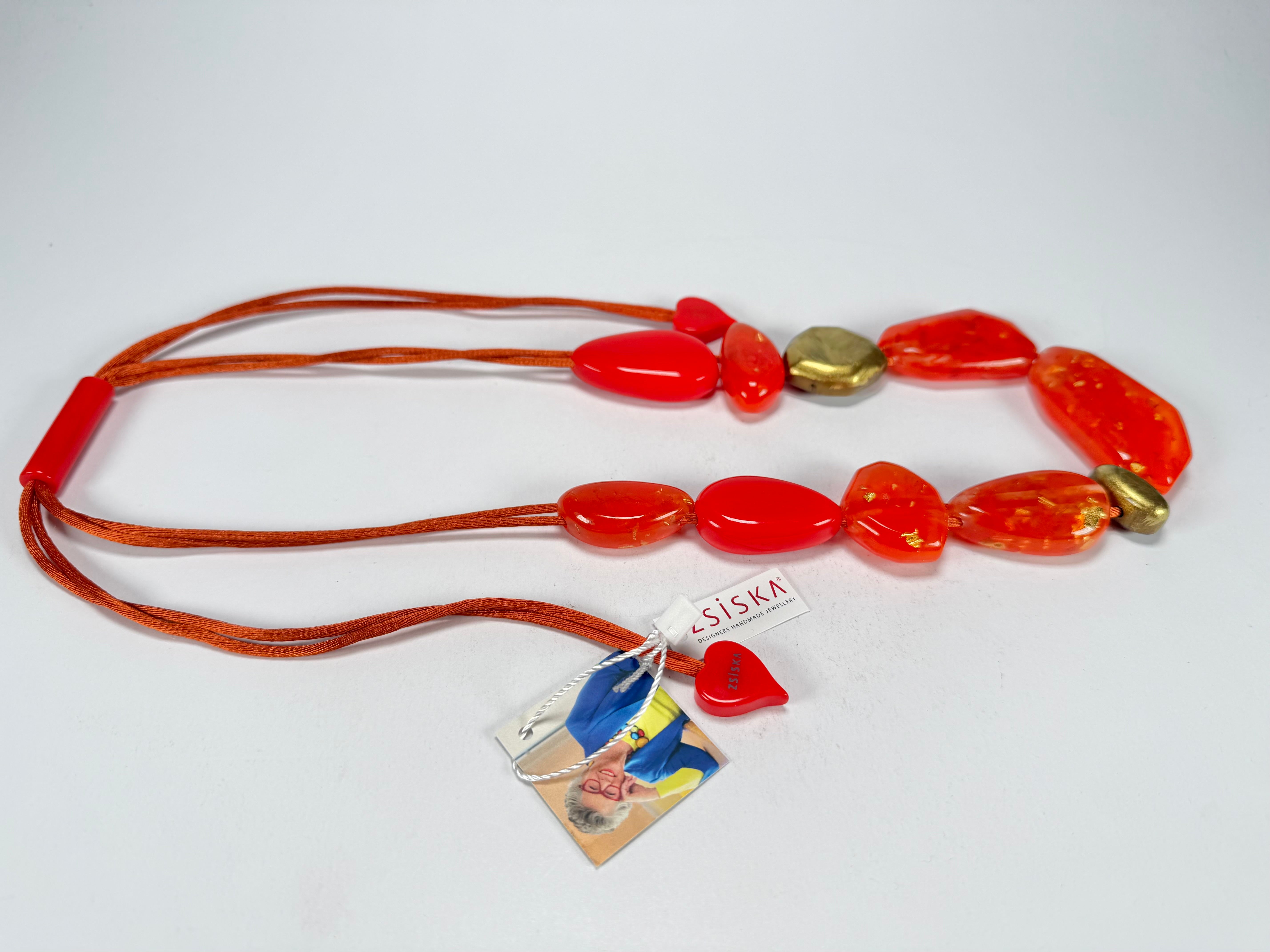 Zsiska - Pyrite "Prue Leith" Orange with Gold Flakes Resin Necklace ( P200101ORANQ10 )