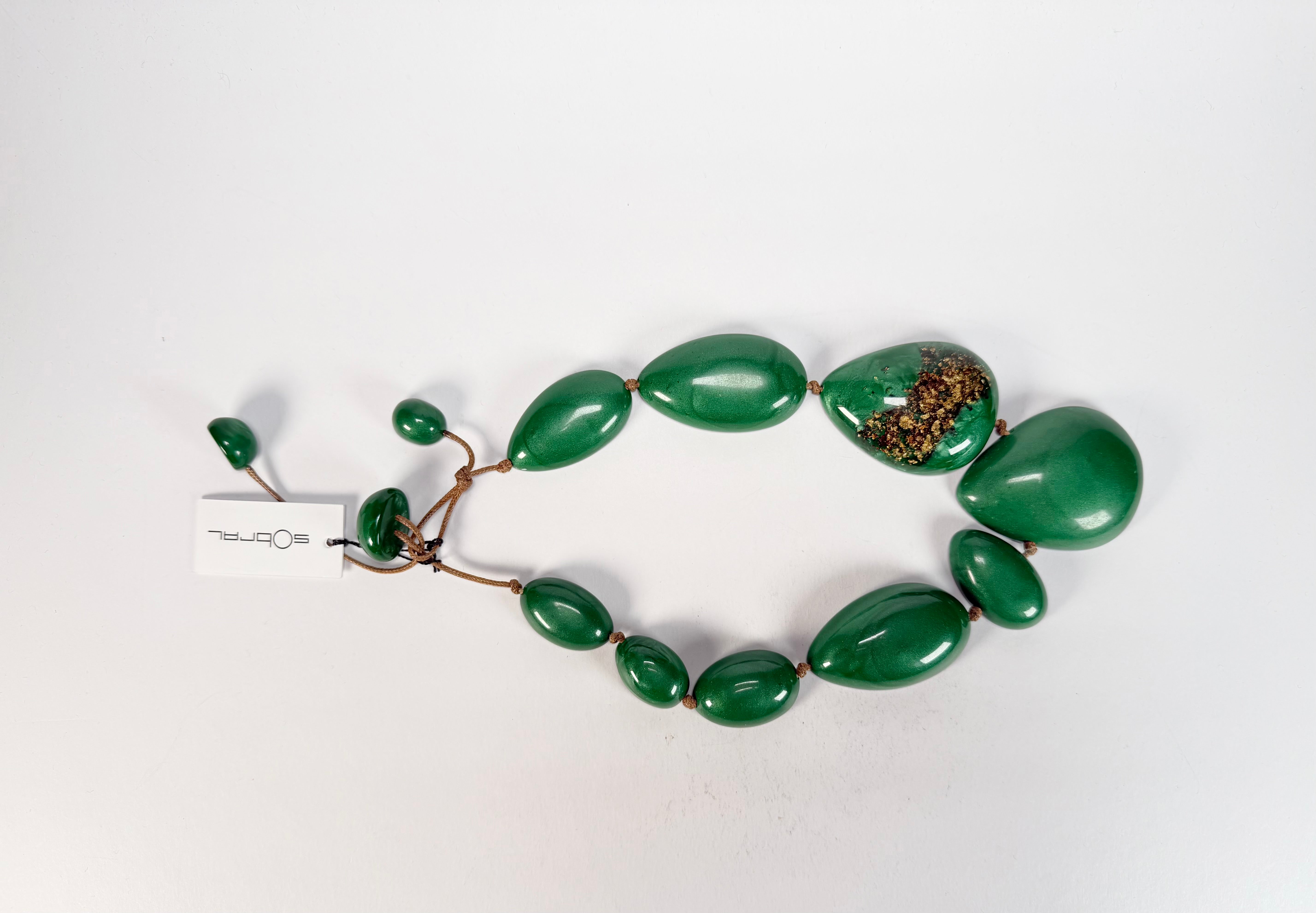 Sobral - Metalique Orlando "Elen" Green Resin Necklace ( 005411 )