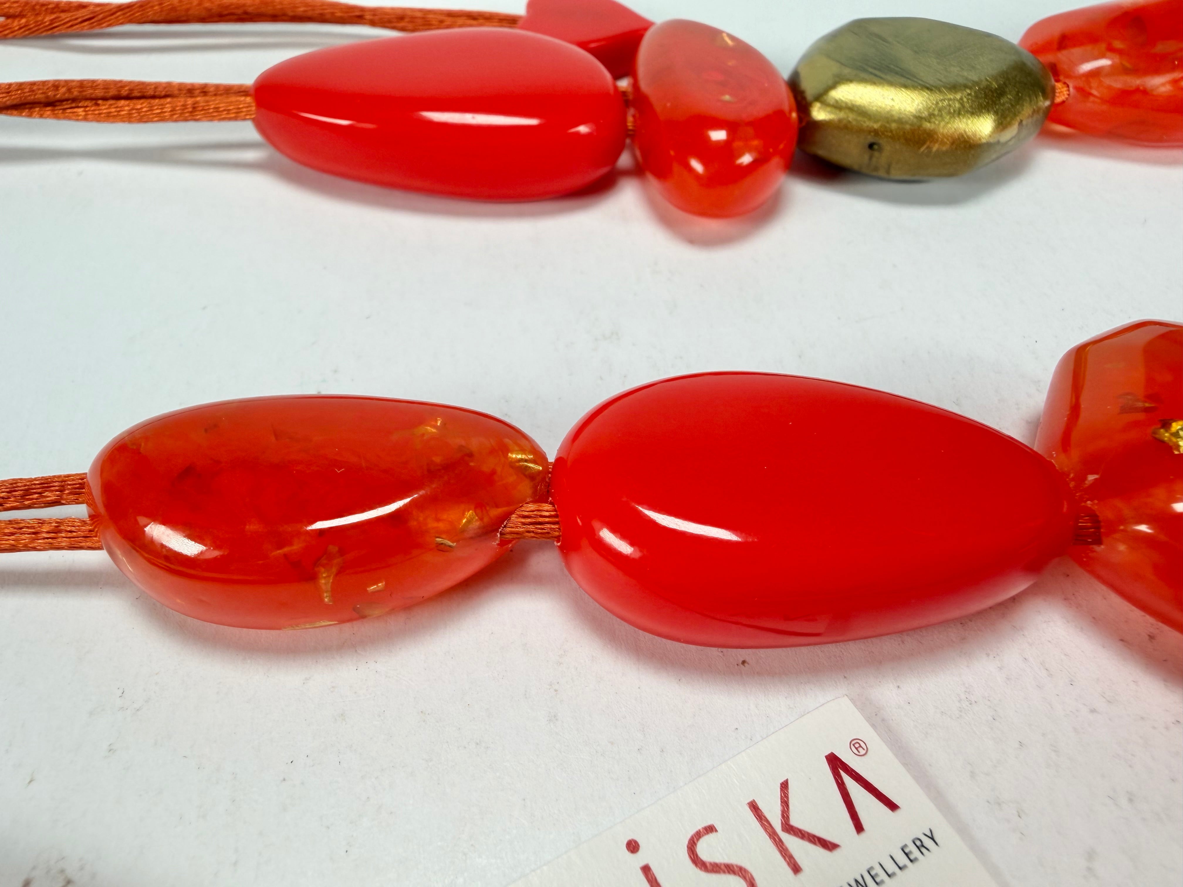 Zsiska - Pyrite "Prue Leith" Orange with Gold Flakes Resin Necklace ( P200101ORANQ10 )