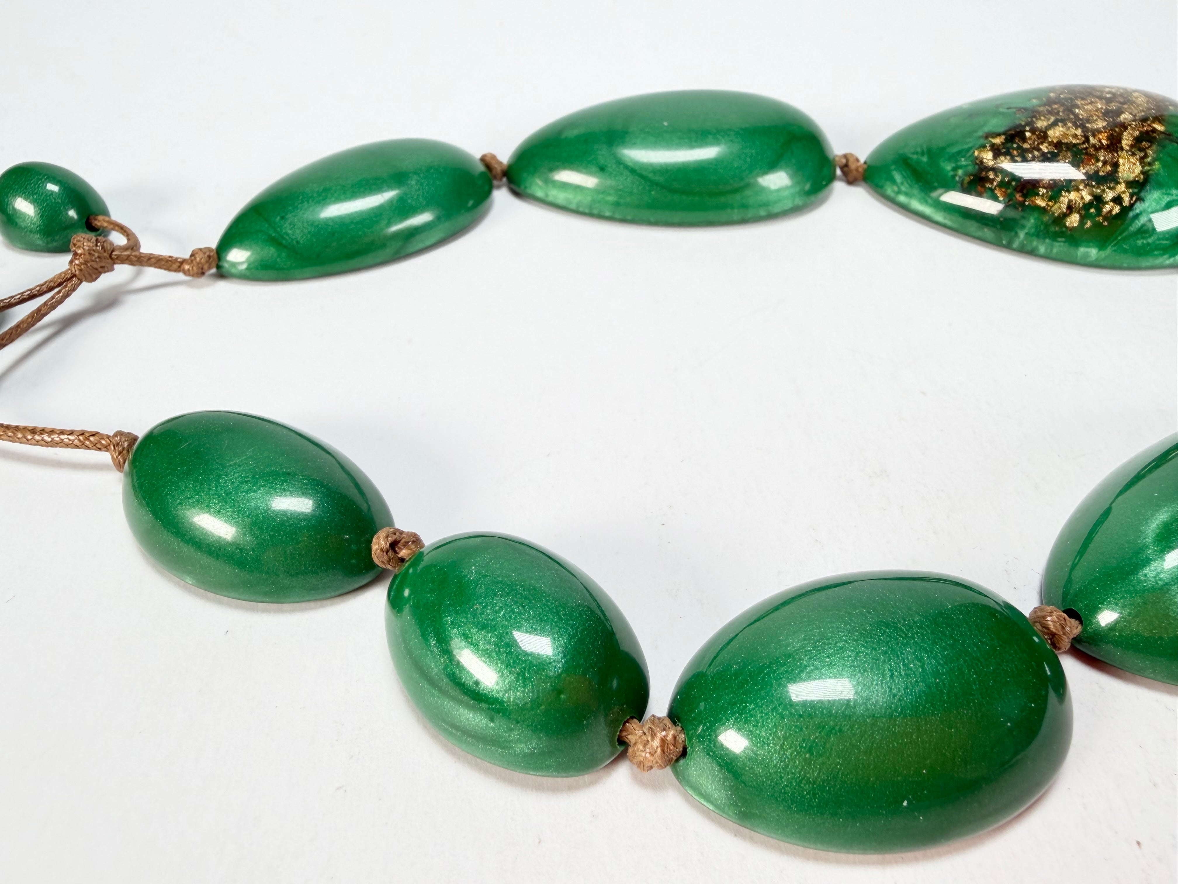 Sobral - Metalique Orlando "Elen" Green Resin Necklace ( 005411 )