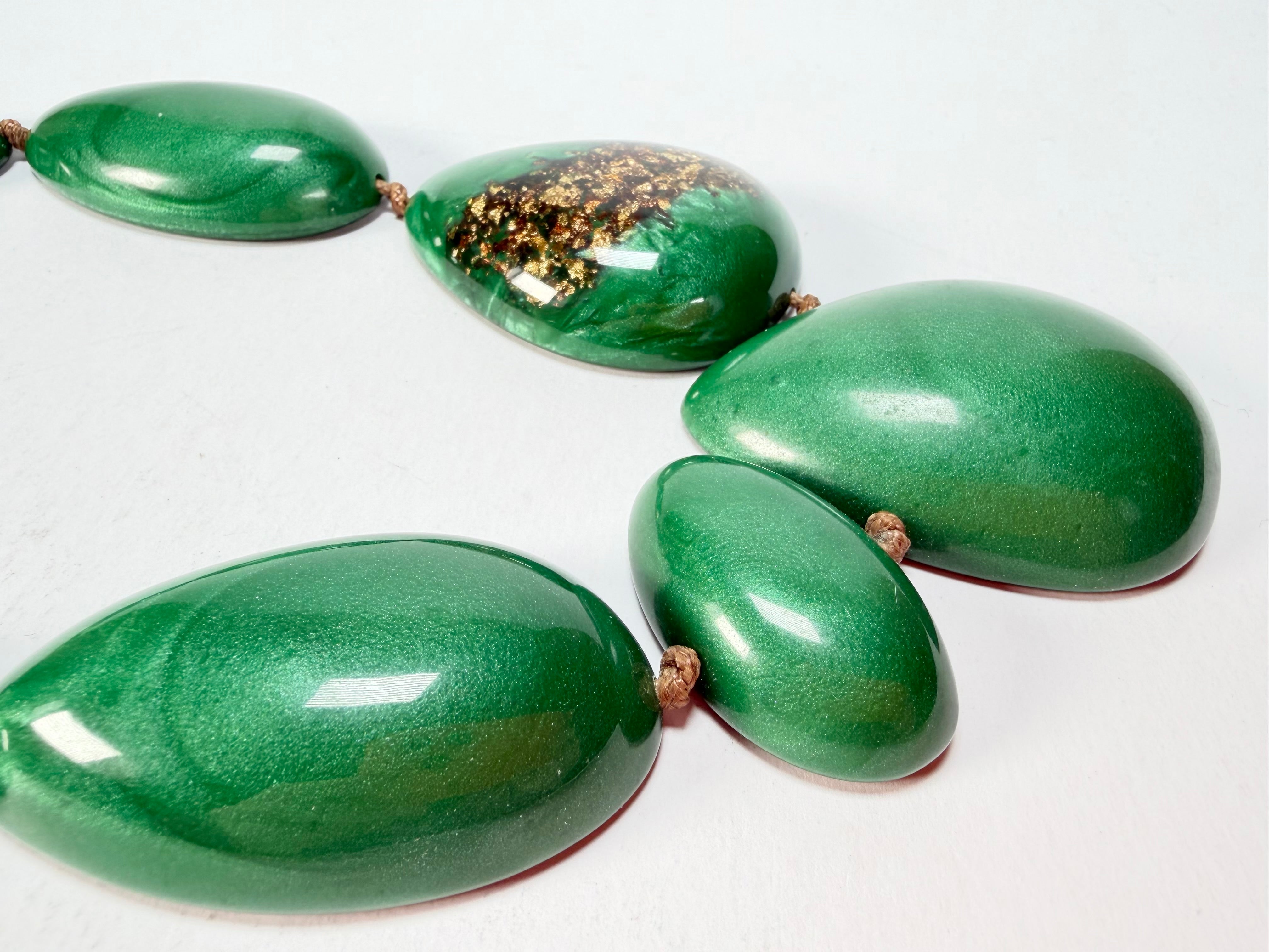 Sobral - Metalique Orlando "Elen" Green Resin Necklace ( 005411 )