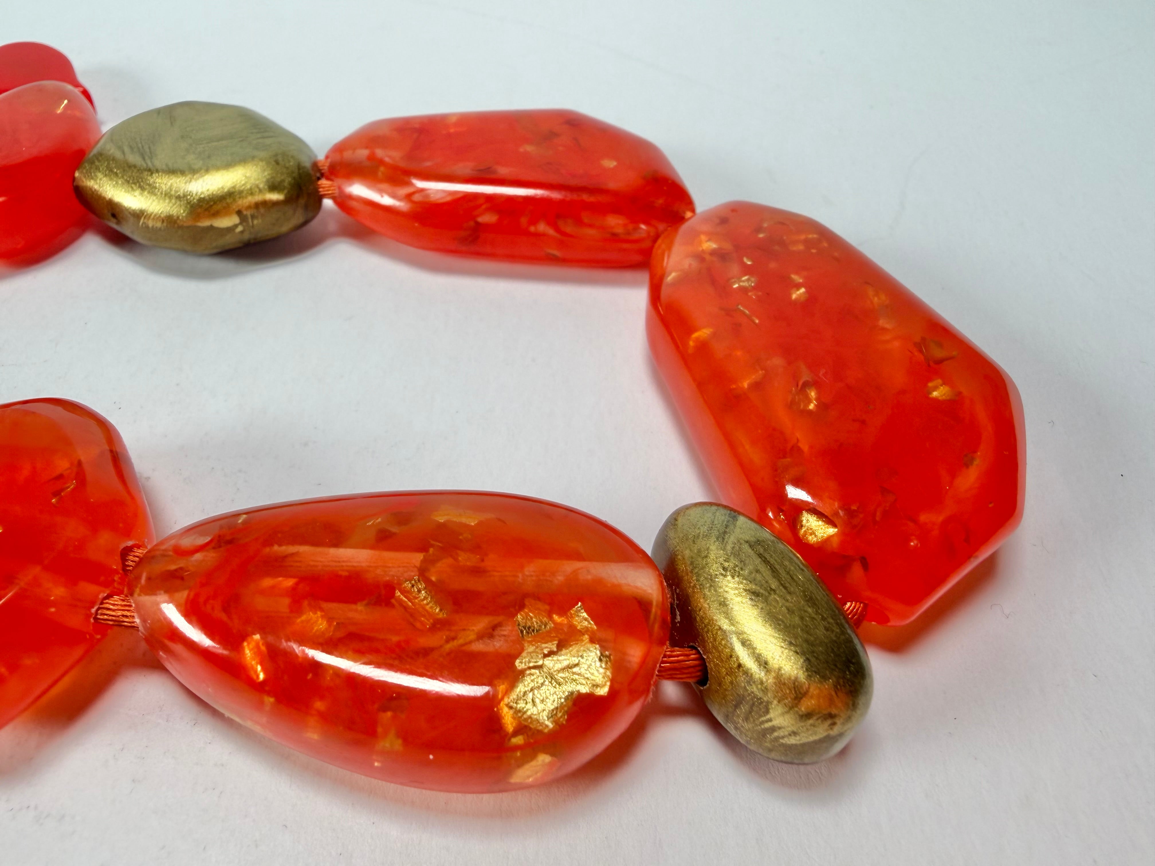 Zsiska - Pyrite "Prue Leith" Orange with Gold Flakes Resin Necklace ( P200101ORANQ10 )