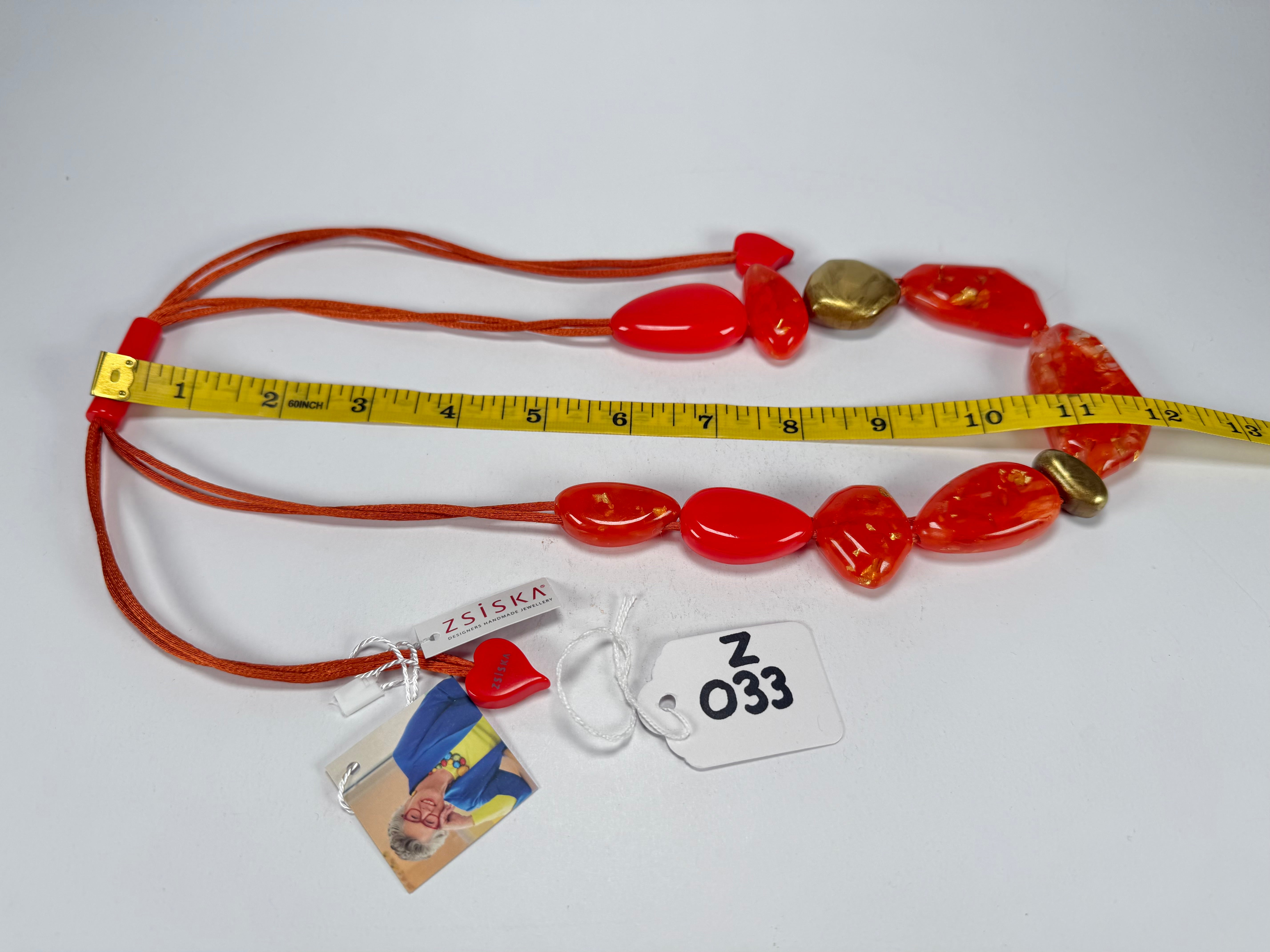 Zsiska - Pyrite "Prue Leith" Orange with Gold Flakes Resin Necklace ( P200101ORANQ10 )