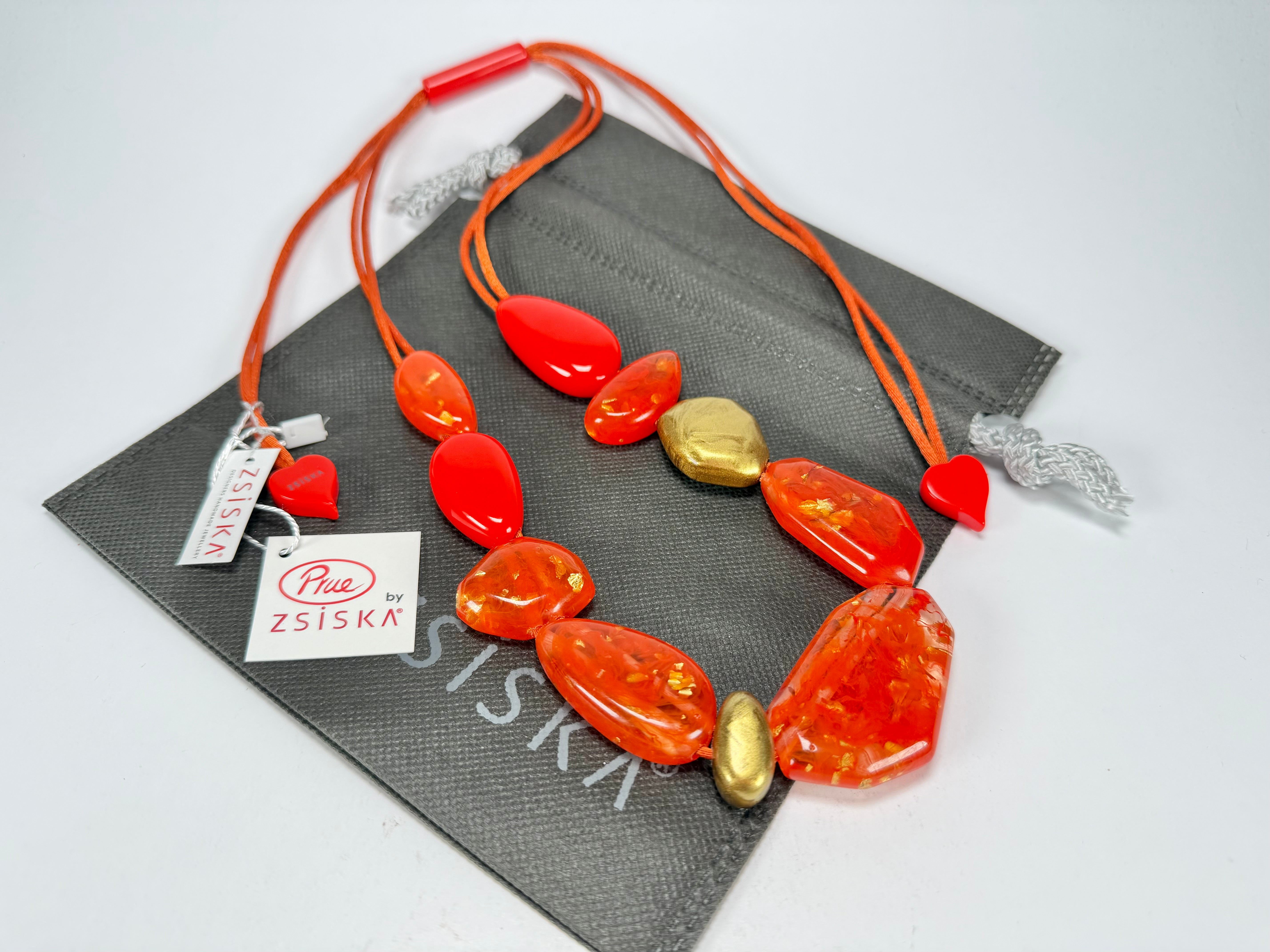 Zsiska - Pyrite "Prue Leith" Orange with Gold Flakes Resin Necklace ( P200101ORANQ10 )