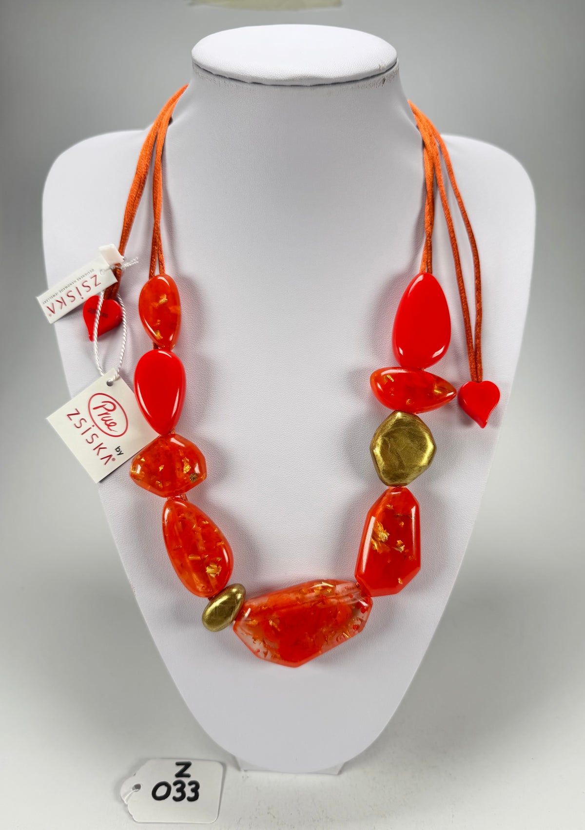 Zsiska - Pyrite "Prue Leith" Orange with Gold Flakes Resin Necklace ( P200101ORANQ10 )