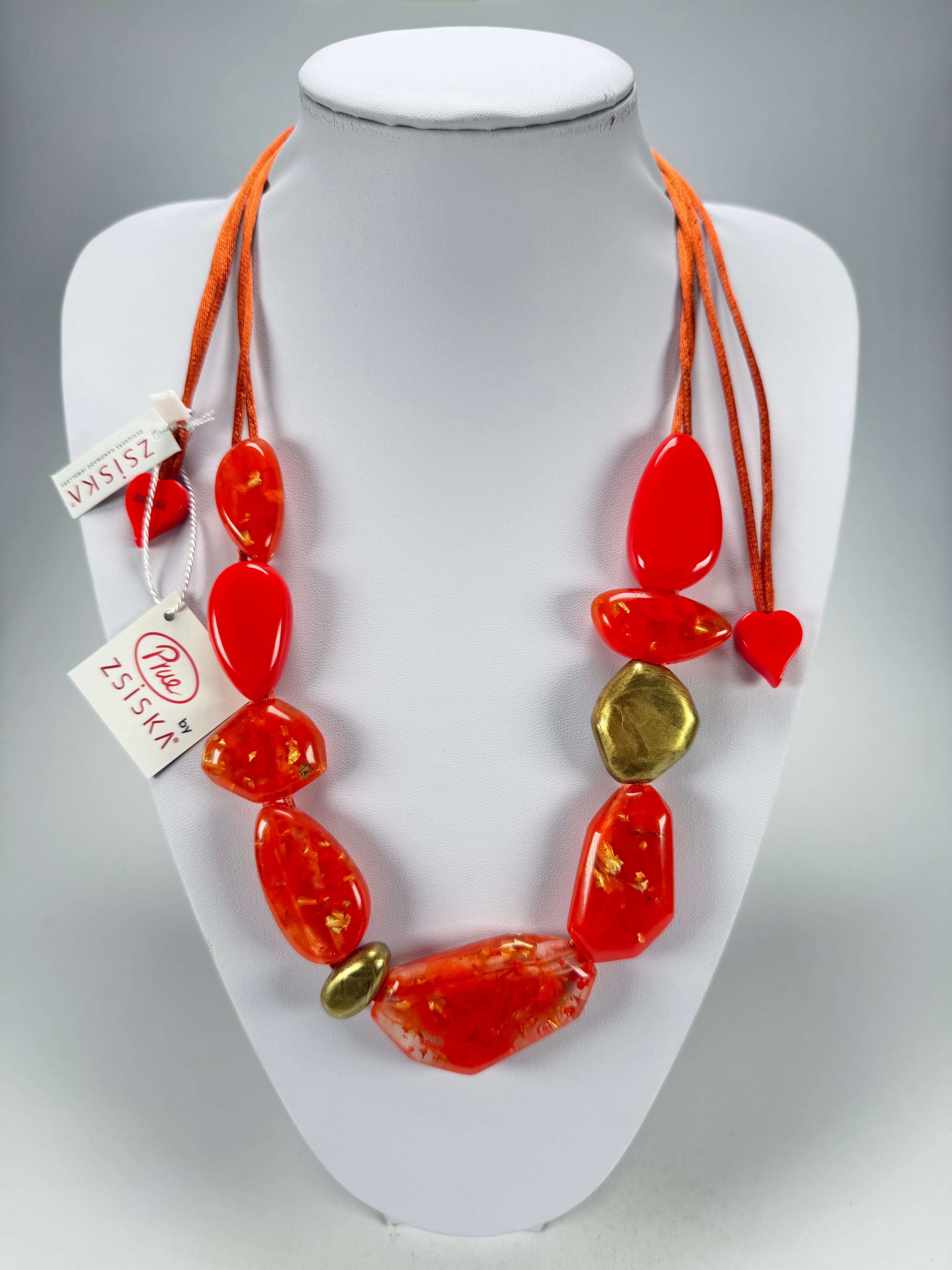 Zsiska - Pyrite "Prue Leith" Orange with Gold Flakes Resin Necklace ( P200101ORANQ10 )