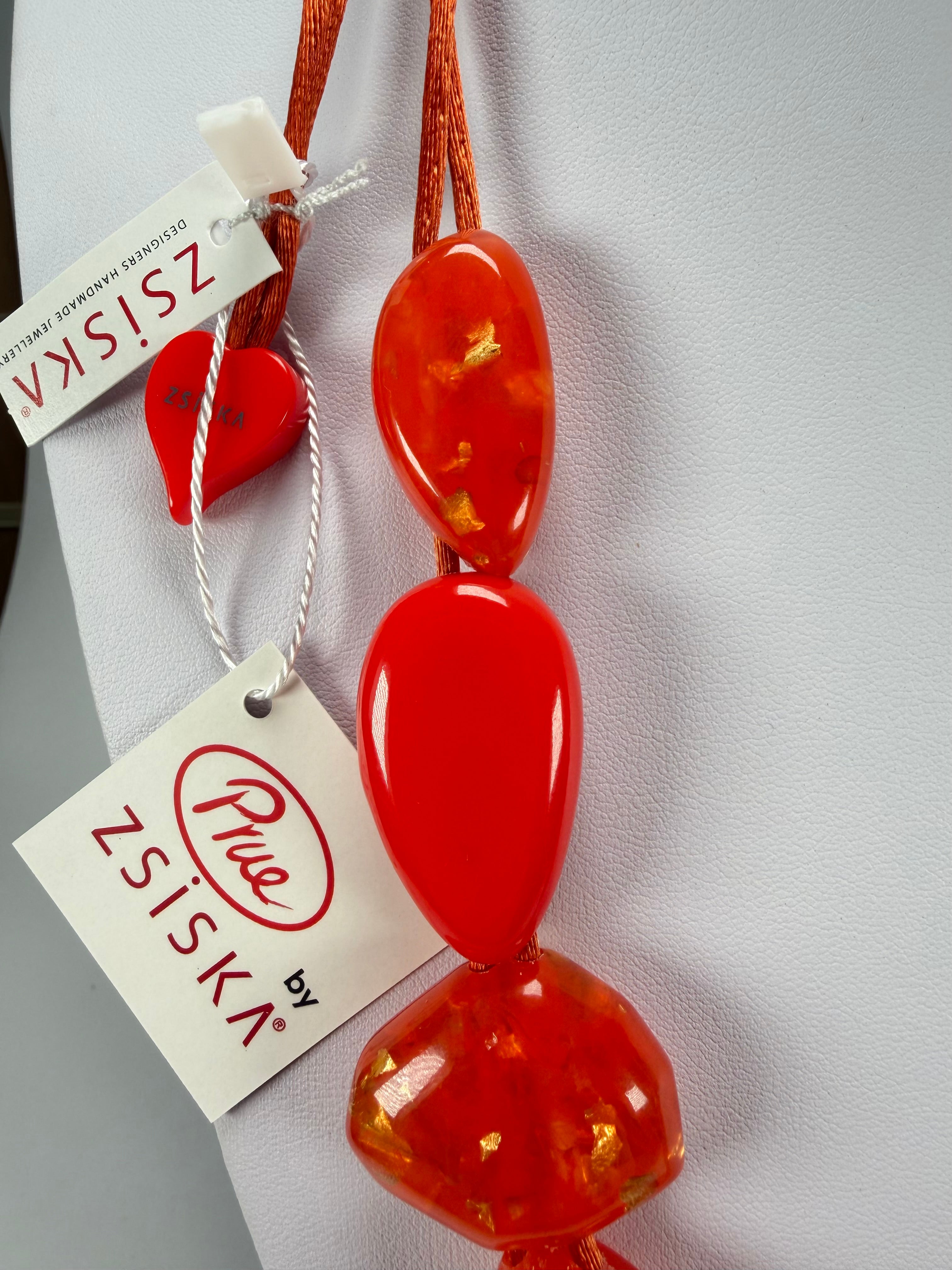 Zsiska - Pyrite "Prue Leith" Orange with Gold Flakes Resin Necklace ( P200101ORANQ10 )