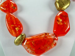 Zsiska - Pyrite "Prue Leith" Orange with Gold Flakes Resin Necklace ( P200101ORANQ10 )