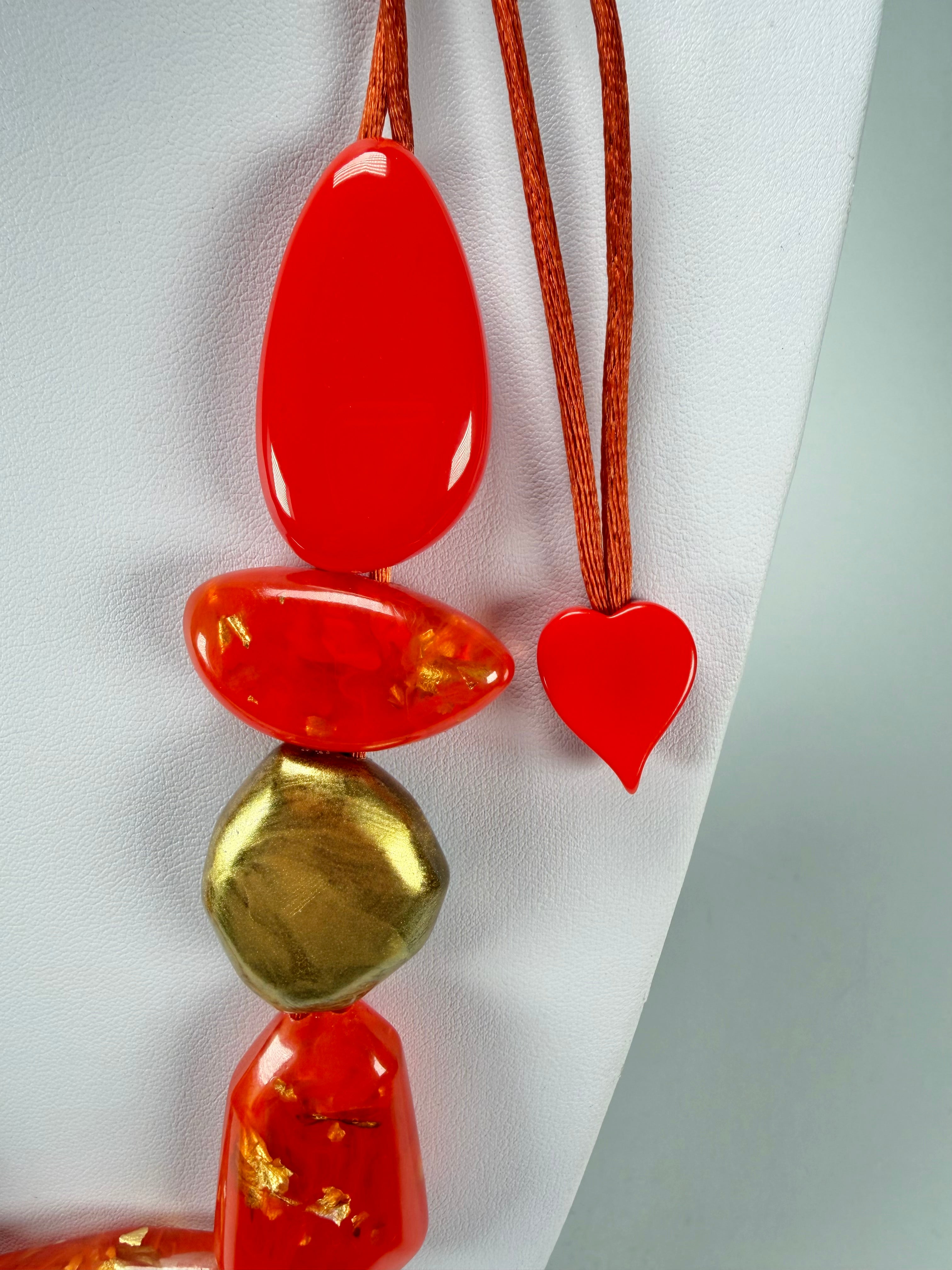 Zsiska - Pyrite "Prue Leith" Orange with Gold Flakes Resin Necklace ( P200101ORANQ10 )