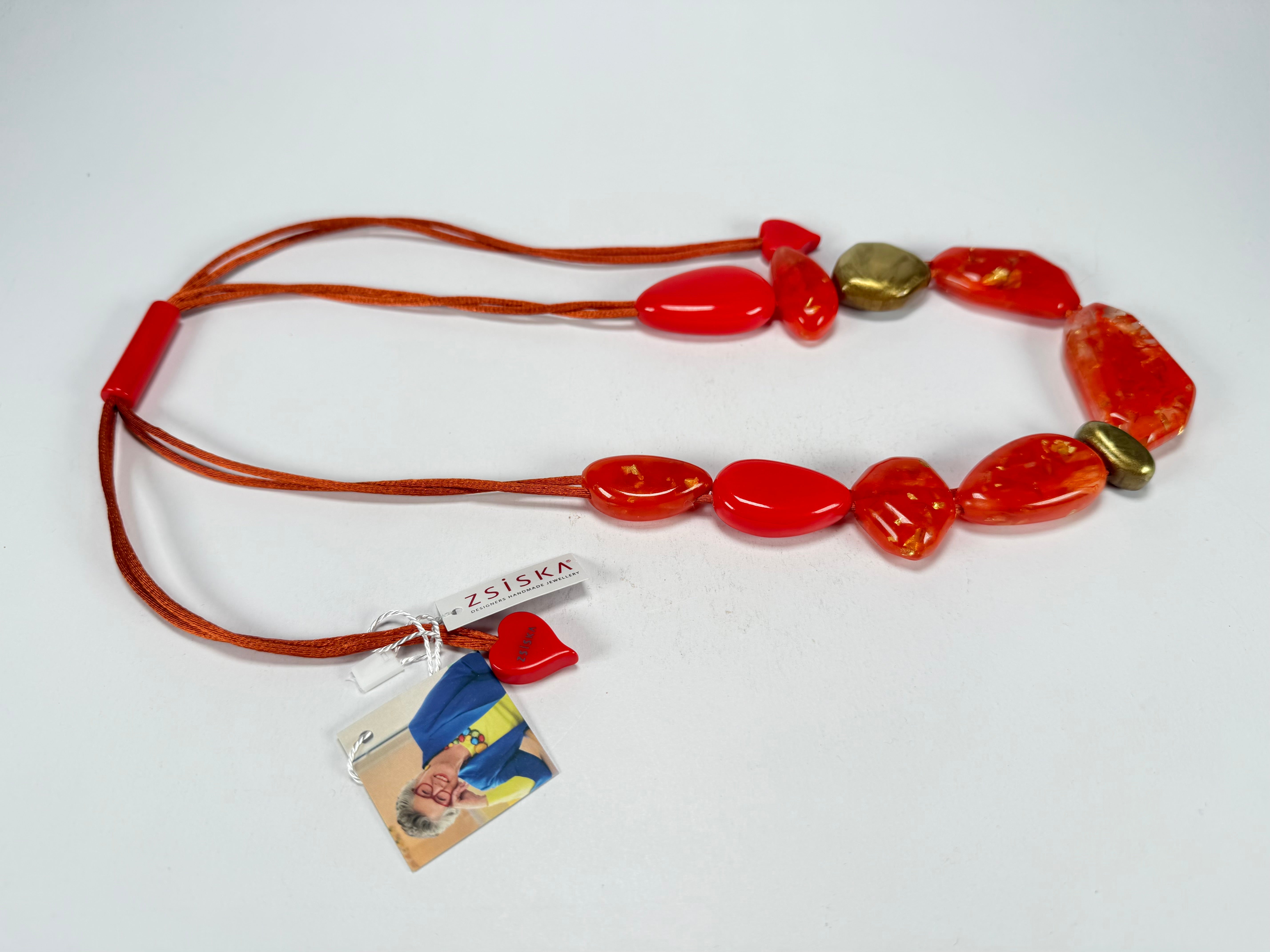 Zsiska - Pyrite "Prue Leith" Orange with Gold Flakes Resin Necklace ( P200101ORANQ10 )