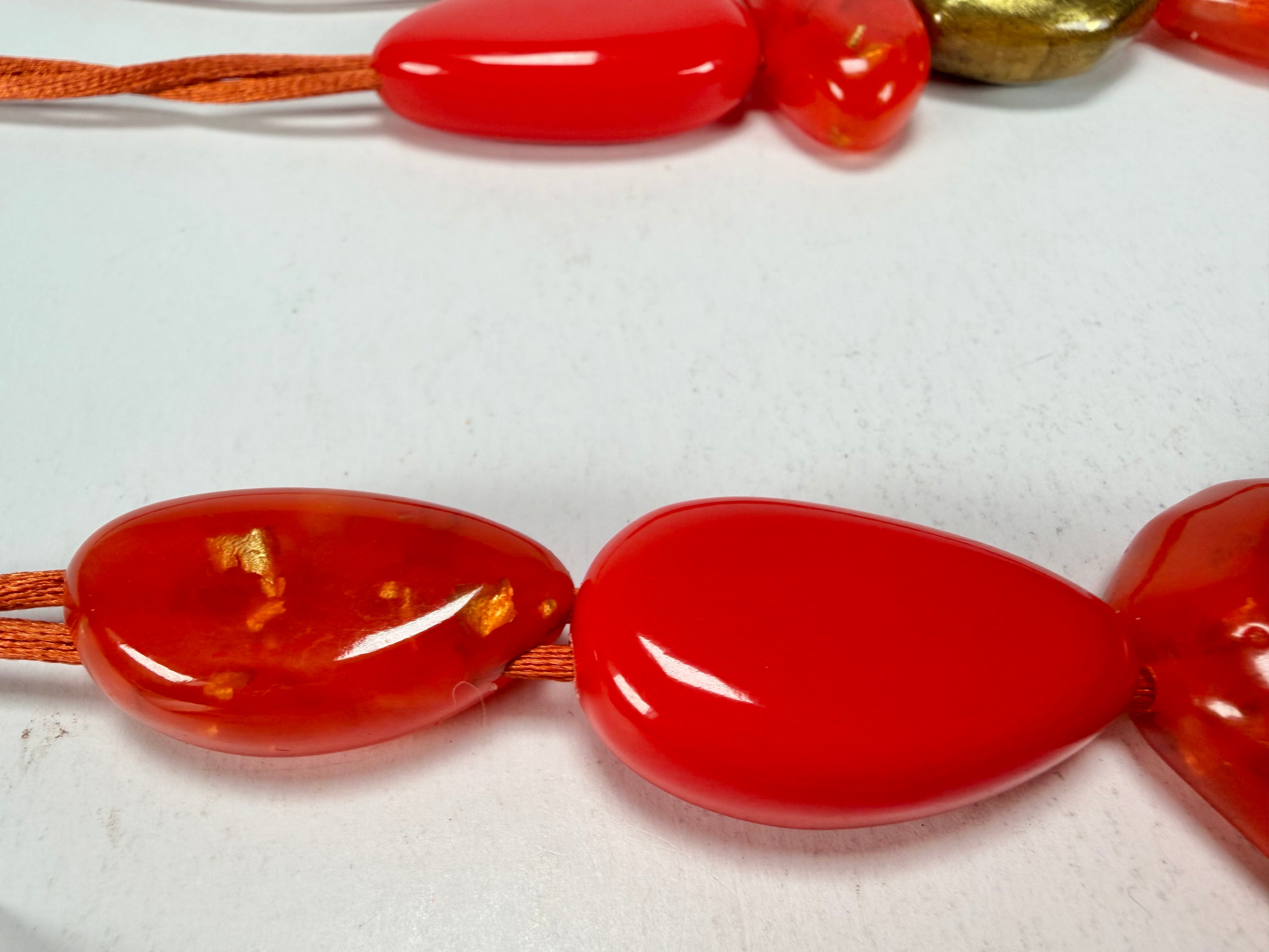 Zsiska - Pyrite "Prue Leith" Orange with Gold Flakes Resin Necklace ( P200101ORANQ10 )