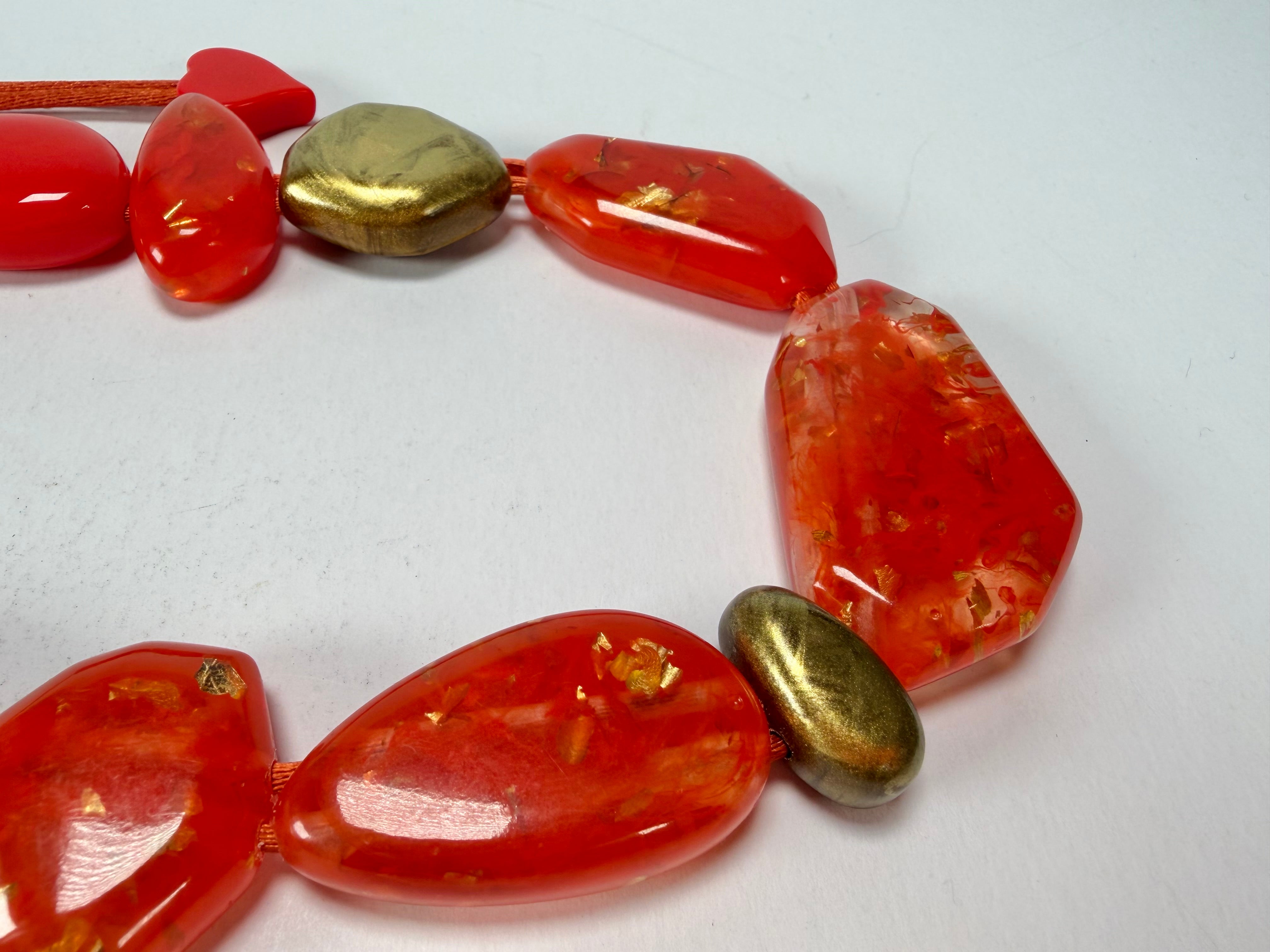 Zsiska - Pyrite "Prue Leith" Orange with Gold Flakes Resin Necklace ( P200101ORANQ10 )