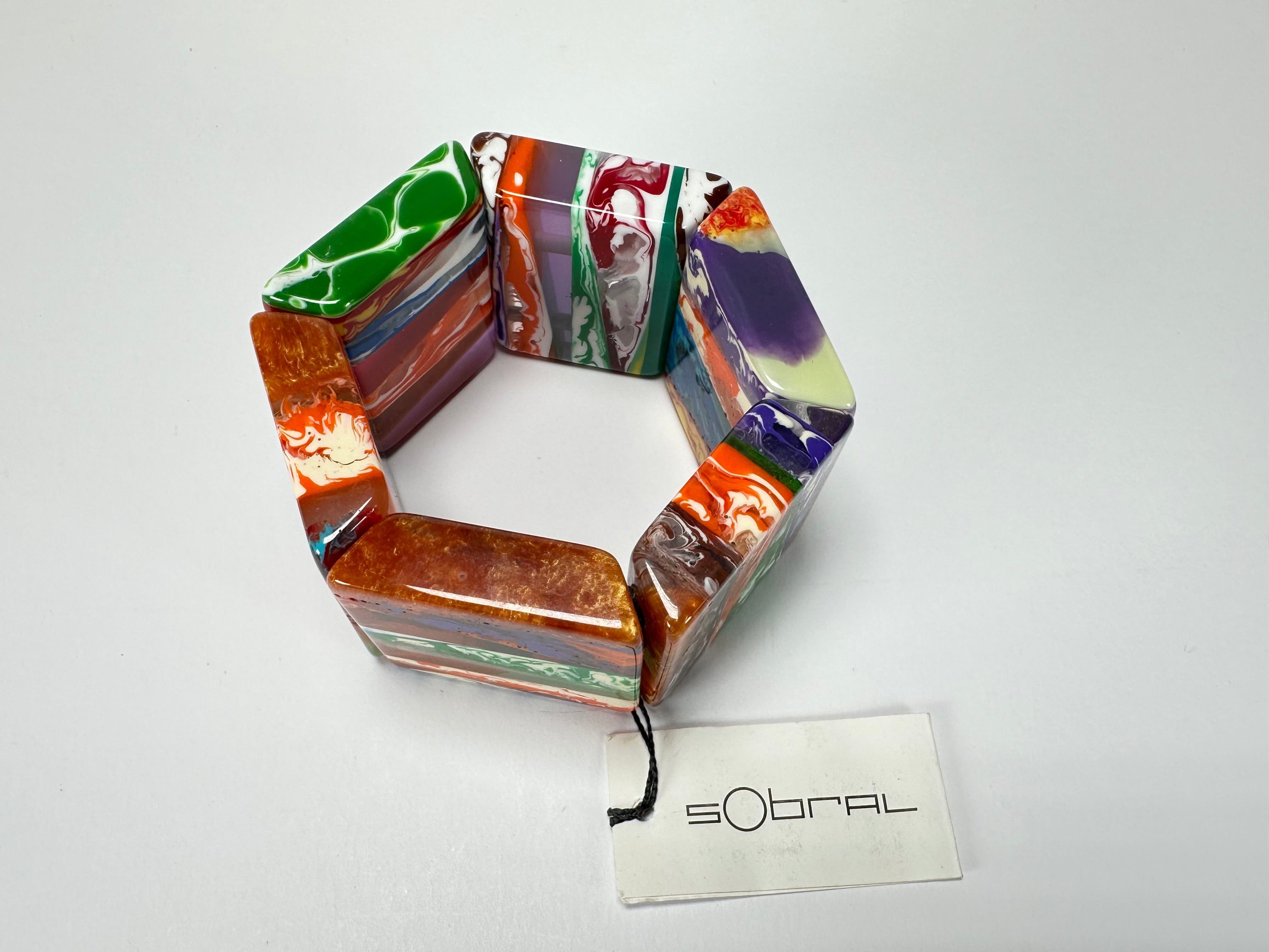 Sobral - Multi-Colour "Mery Onda" Elasticated Resin Bracelet ( 004575 )