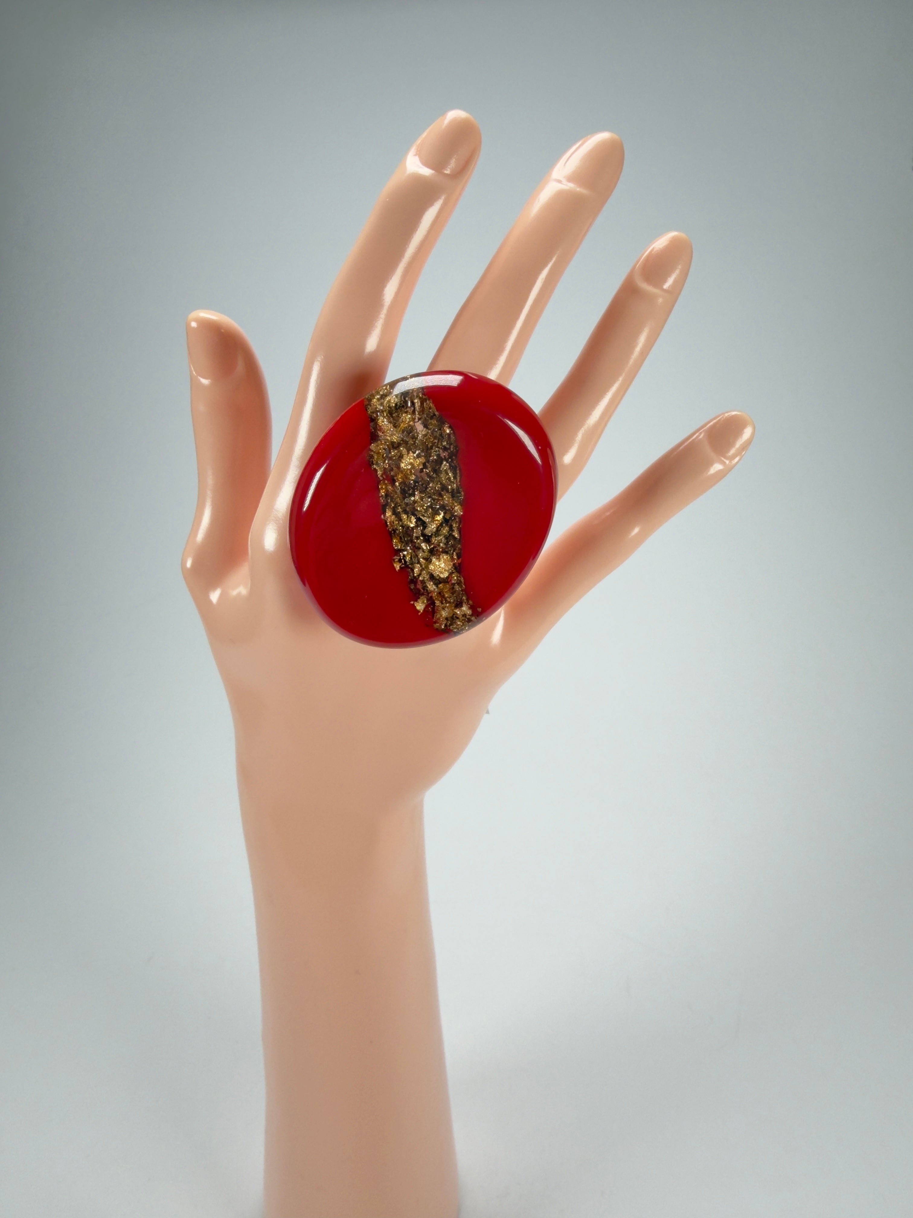 Sobral - Metalique "Munique" Orlando Red Resin Ring ( 005145 ) - Size UK N  / 7 US