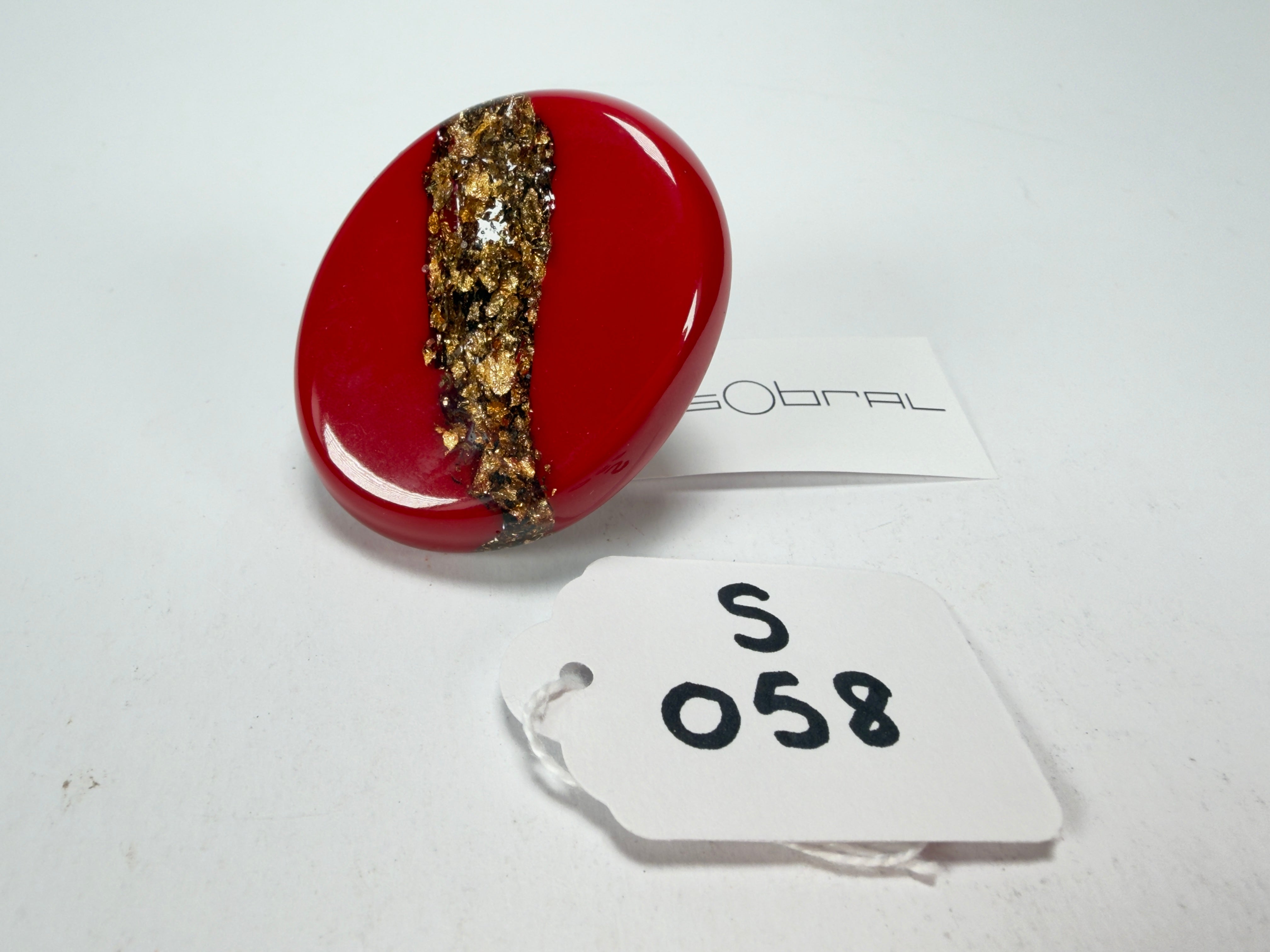 Sobral - Metalique "Munique" Orlando Red Resin Ring ( 005145 ) - Size UK N  / 7 US
