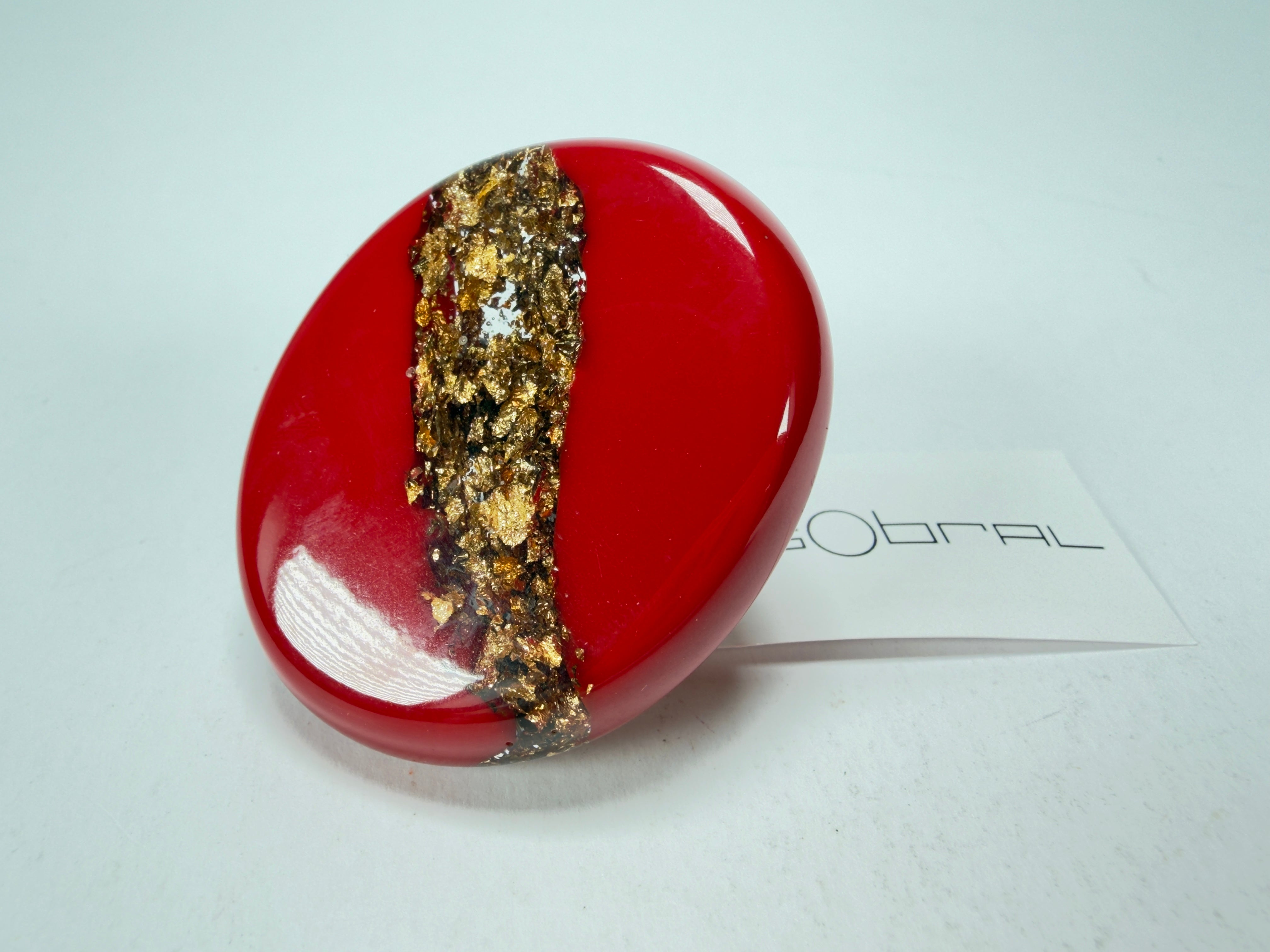 Sobral - Metalique "Munique" Orlando Red Resin Ring ( 005145 ) - Size UK N  / 7 US