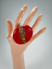 Sobral - Metalique "Munique" Orlando Red Resin Ring ( 005145 ) - Size UK N  / 7 US