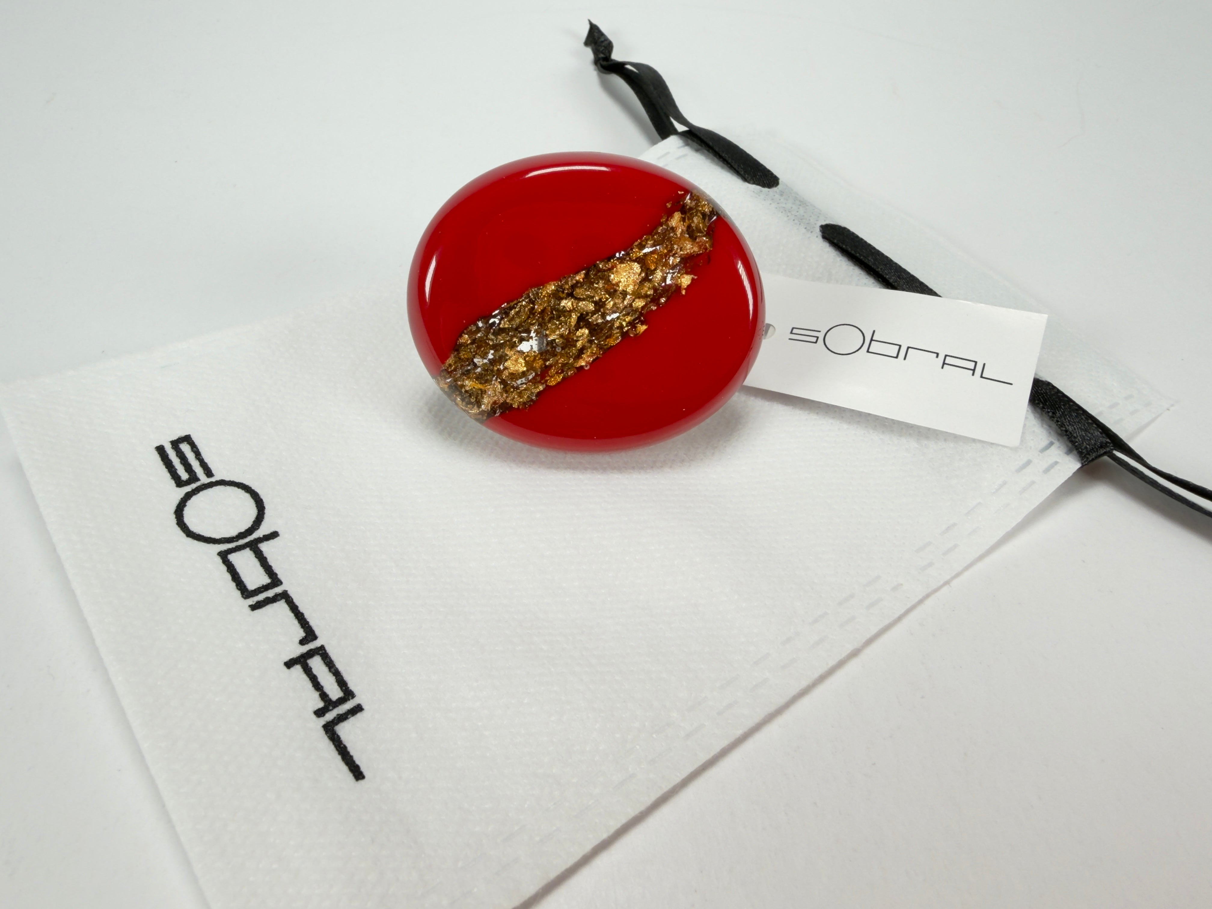 Sobral - Metalique "Munique" Orlando Red Resin Ring ( 005145 ) - Size UK N  / 7 US