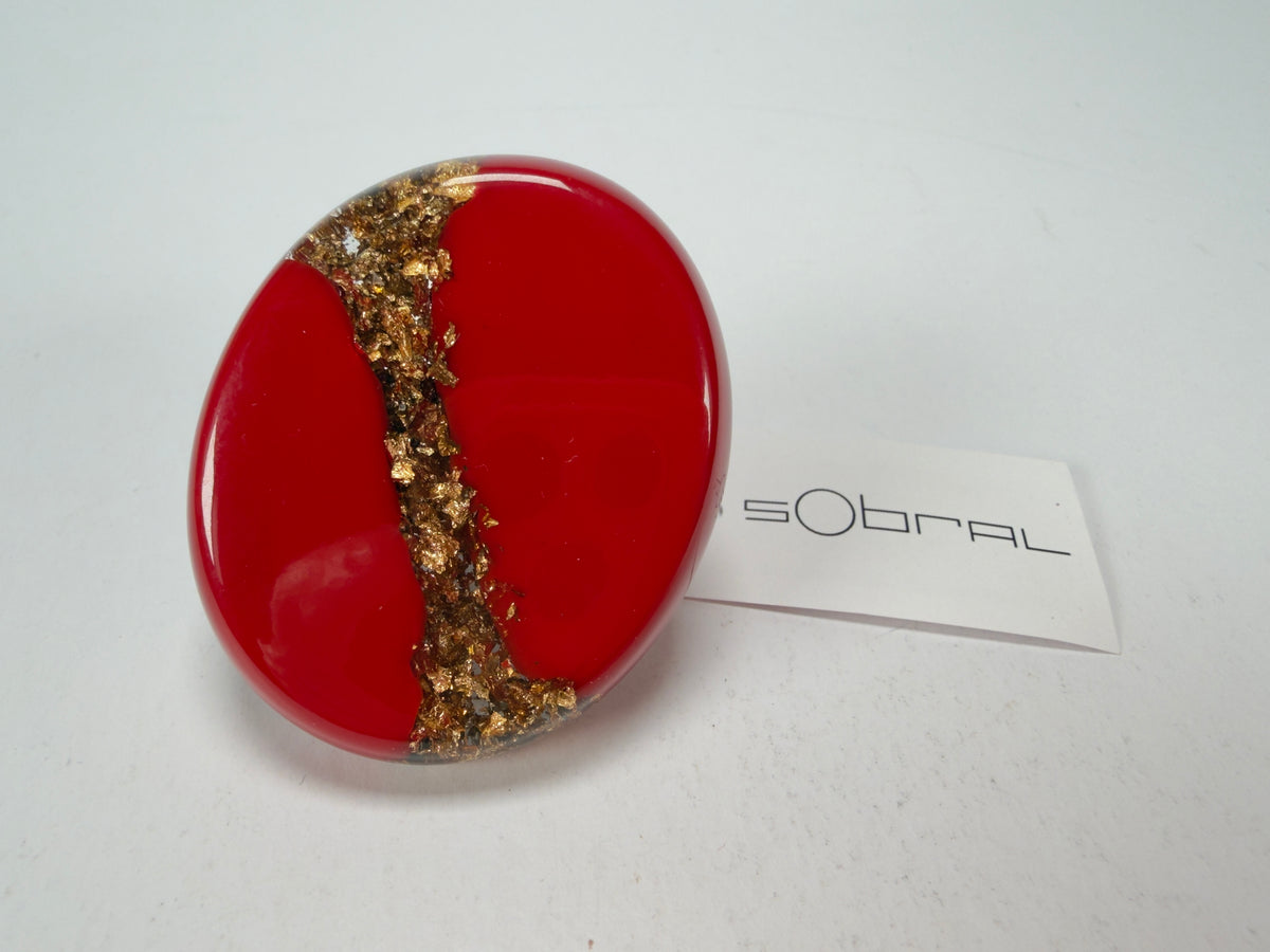 Sobral - Metalique "Munique" Orlando Red Resin Ring ( 005145 ) - Size UK N / 7 US