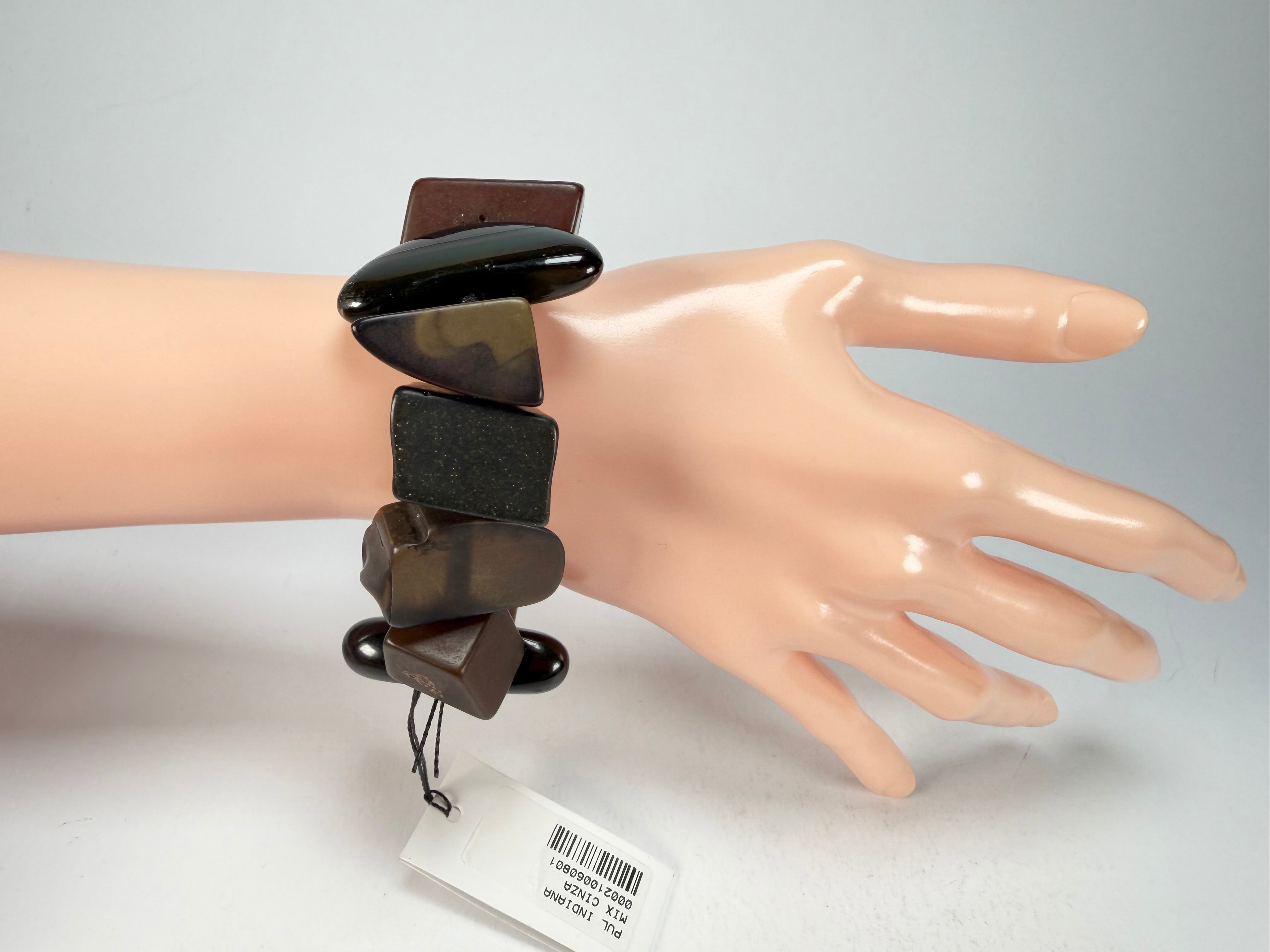 Sobral - Indiana "Cinza" Smokey Gray Mix Elasticated Resin Bracelet ( 000210 )