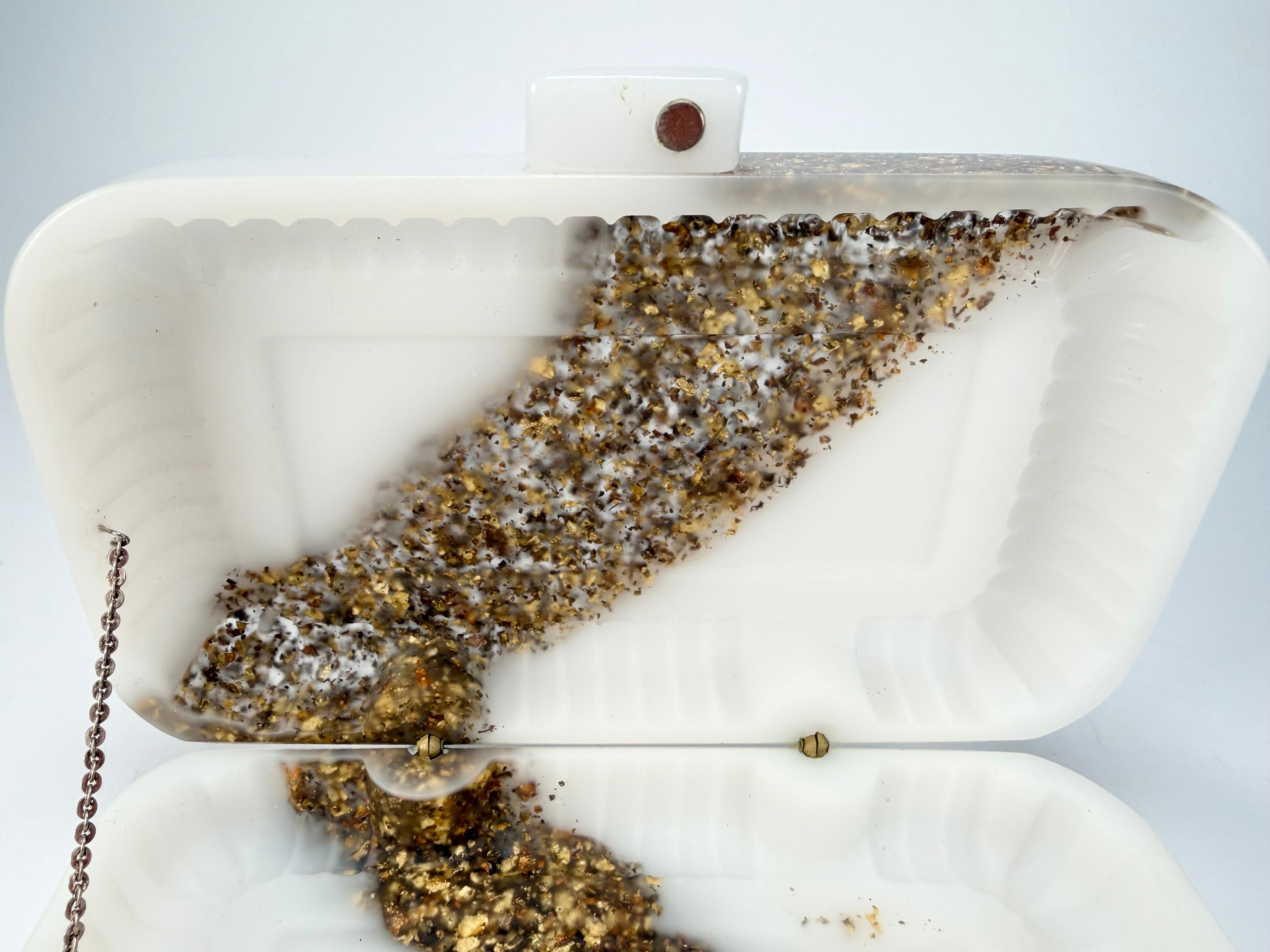 Sobral - Metalique "Linda Purse" Orlando White & Gold Resin Clutch Bag ( 005290 )